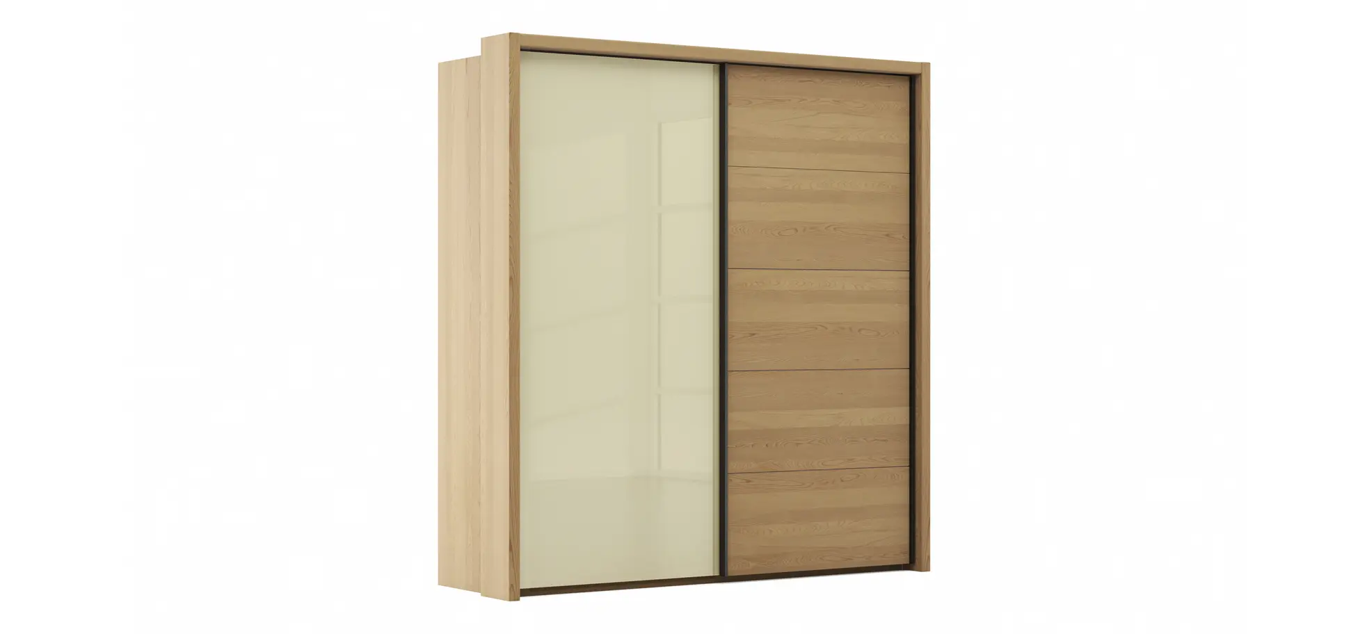 Schwebetürenschrank Lenoso - B. ca. 210 cm, Eiche massiv, Glas Champagner 108613