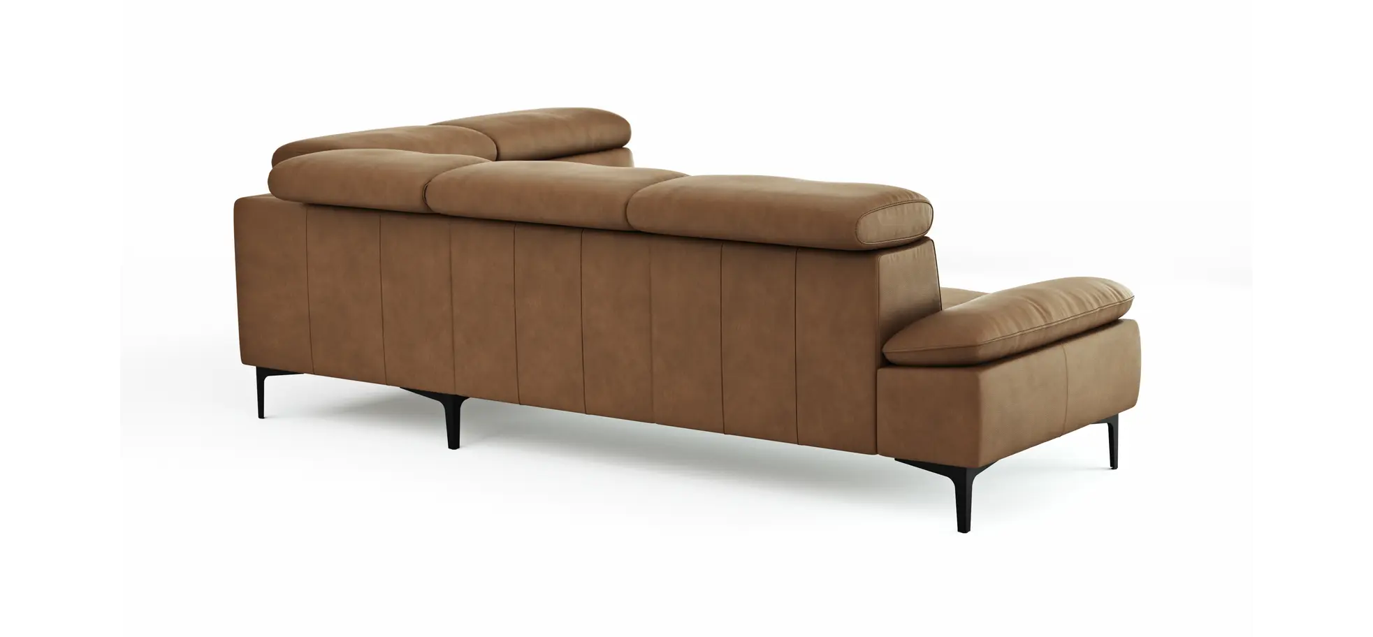 Ecksofa Felipa - 2,5-Sitzer mit Ecke rechts inkl. Kopfteil verstellbar, Leder, Cognac