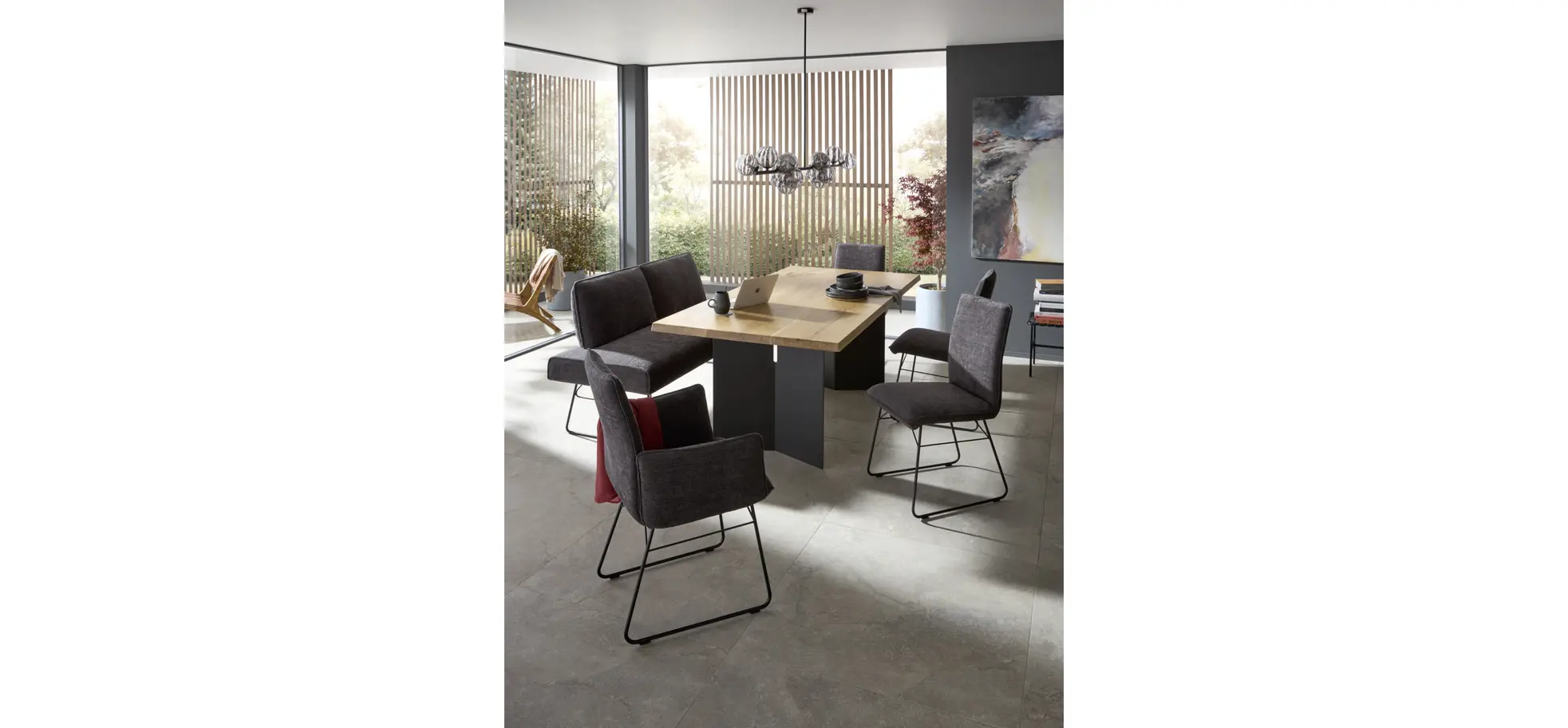 Polsterbank Elda - Breite ca. 184 cm, Stoff, Anthrazit