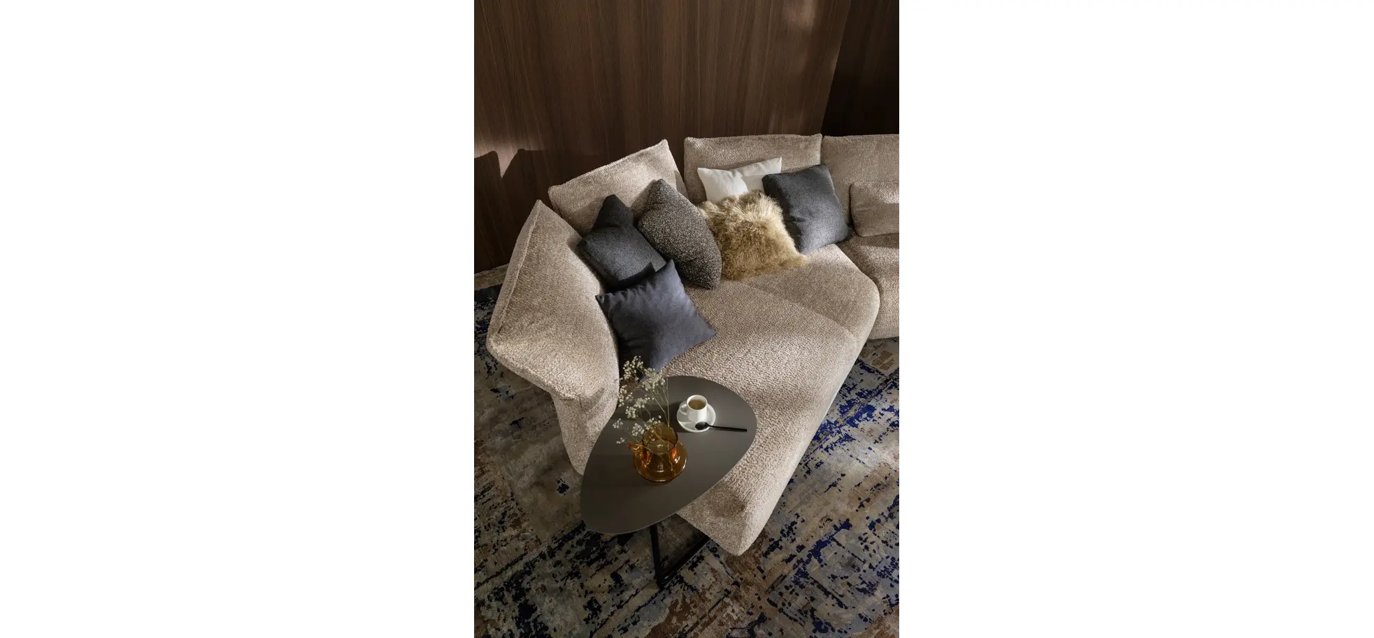Trapezsofa Motone - Ecke links mit 2-Sitzer, Stoff, Beige