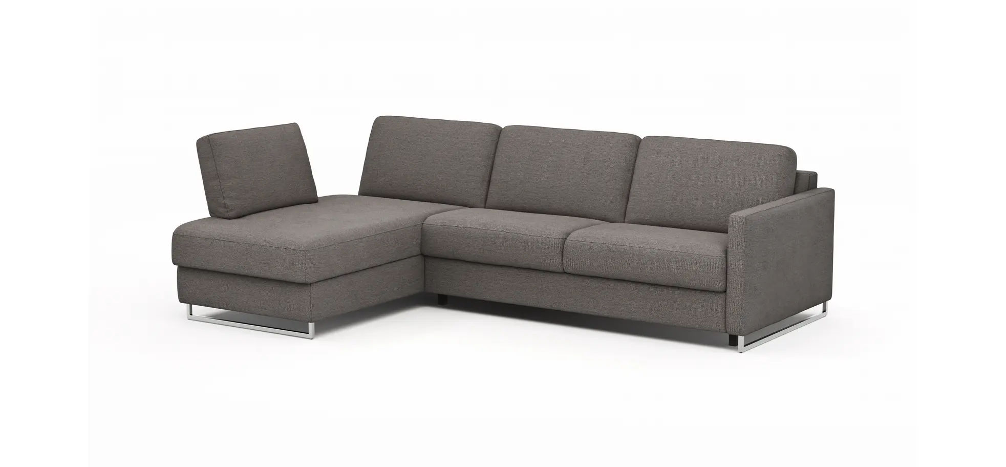 Ecksofa Nuoro - Longchair links mit 2-Sitzer inkl. Schlaffunktion und Bettkasten, Stoff, Grau