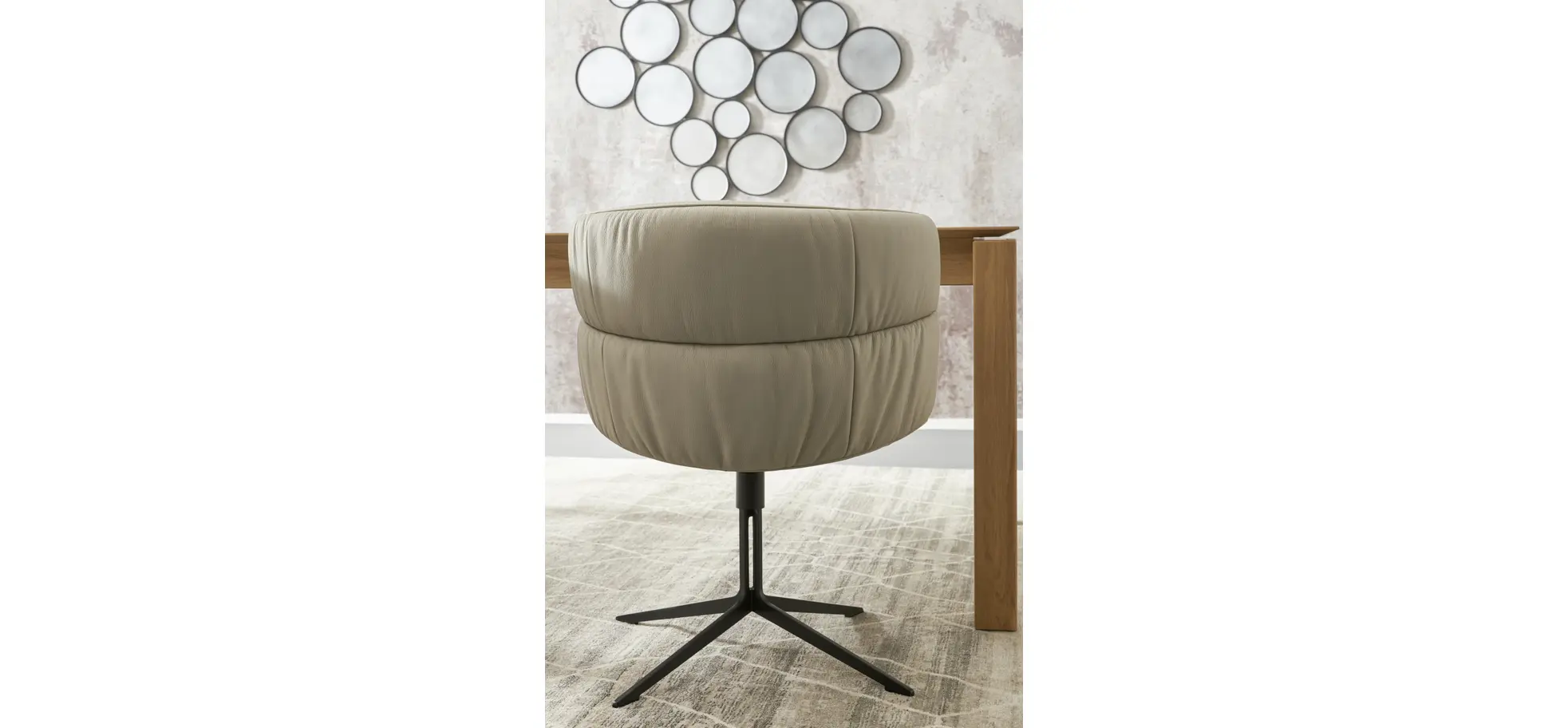 Armlehnstuhl Milana - drehbar, Leder, Offwhite