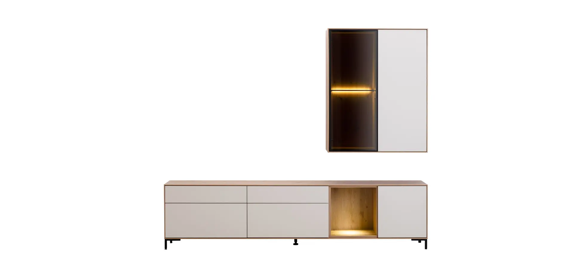 Wohnwand Medio - inkl. Beleuchtung, Melamin, Sand 144782