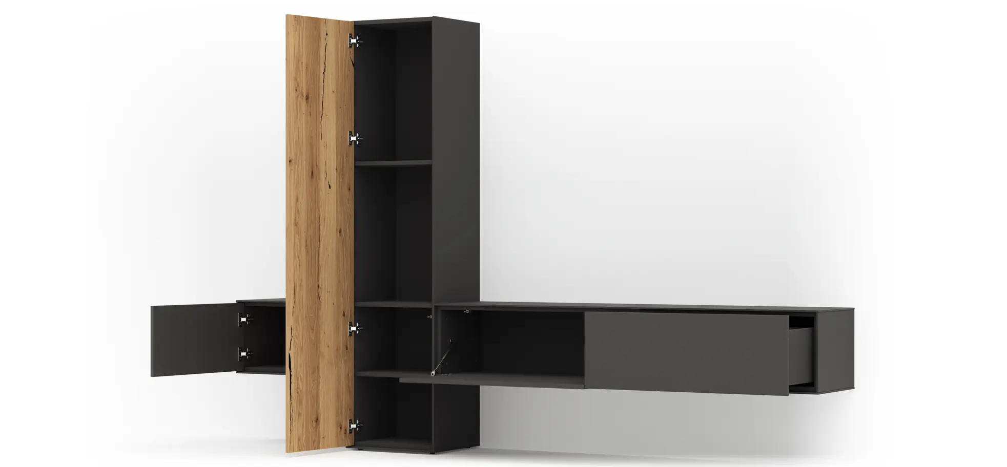 Wohnwand Medio -  Melamin, Schiefergrau