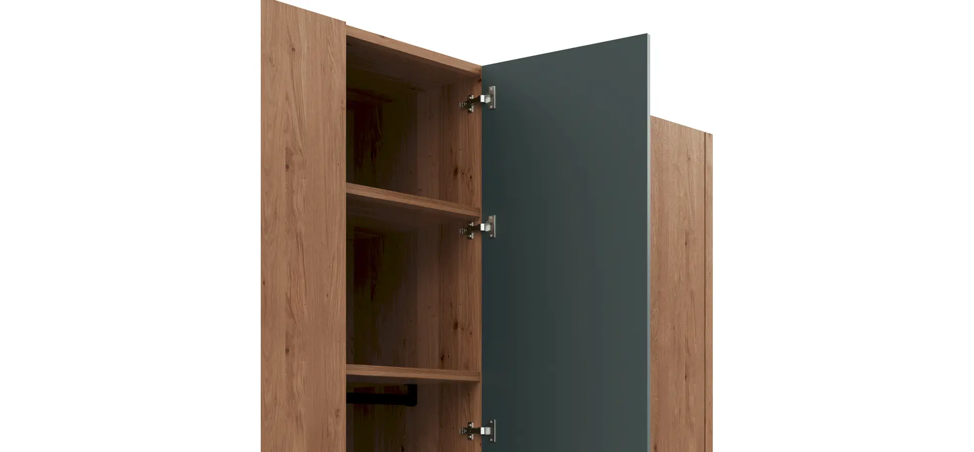 Drehtürenschrank Matera, B ca. 302, Ethno Eiche, Glas, blaugrün