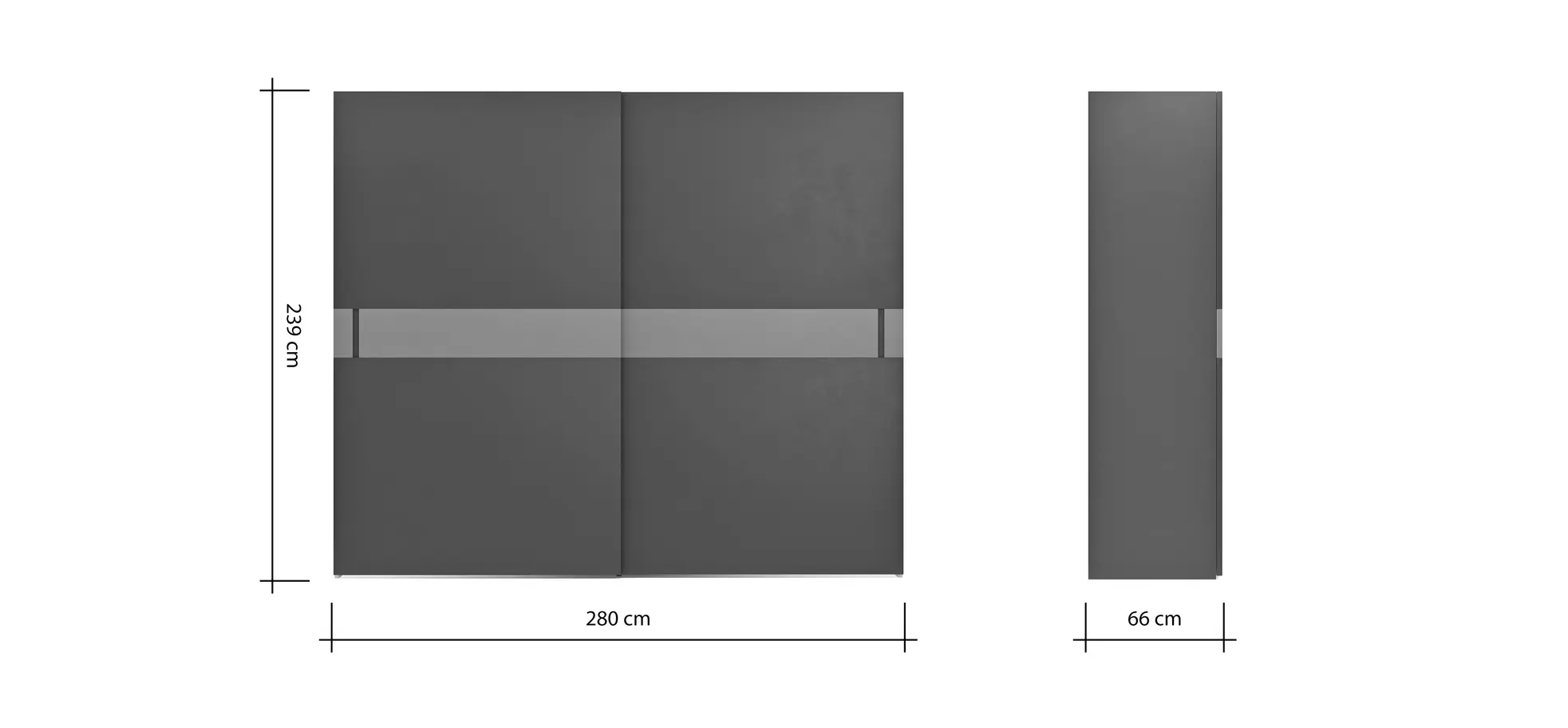 Schiebetürenschrank Loretto - B ca. 280 cm, Lack matt, Dunkelgrau