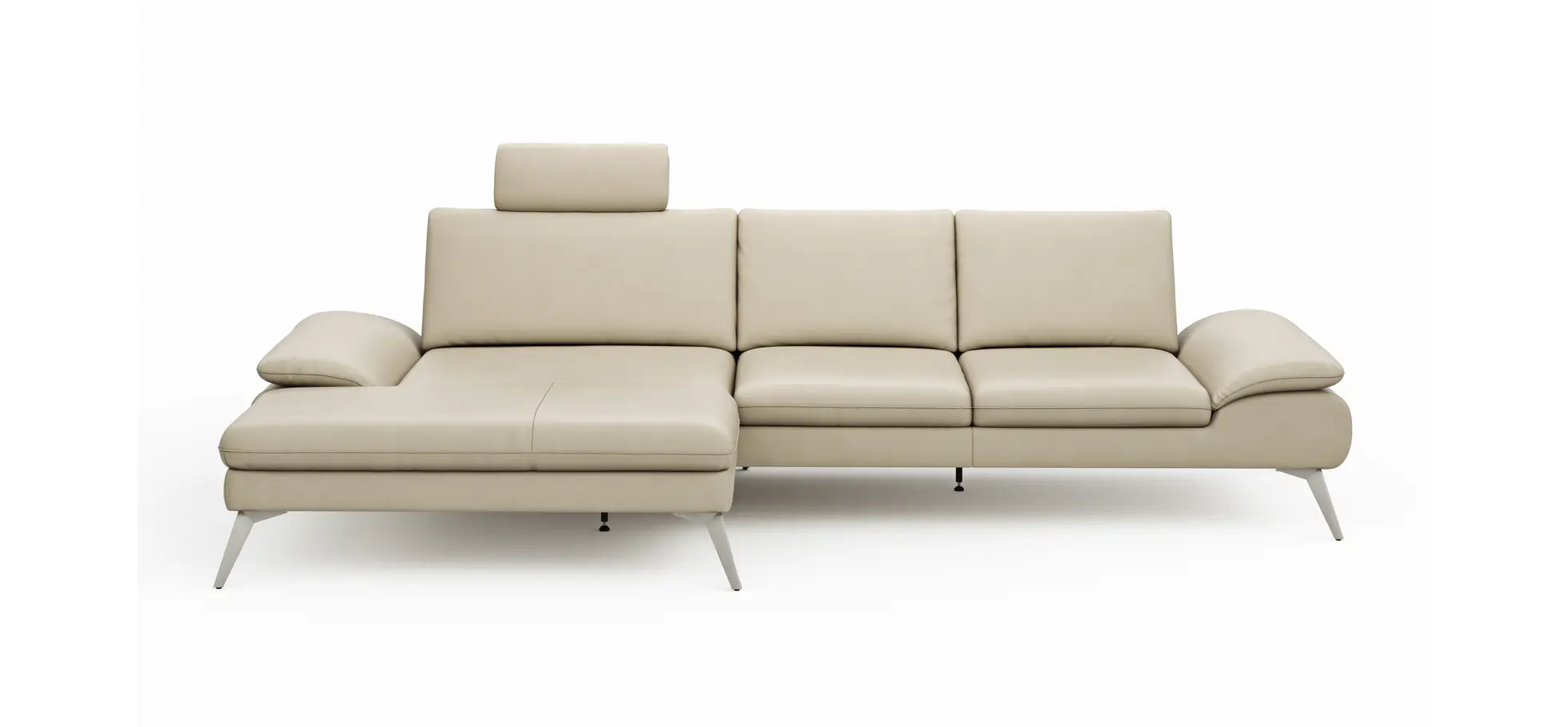 Ecksofa Collina - Longchair links, 2,5-Sitzer, inklusive Kopfstütze, Leder, Ecru 144453