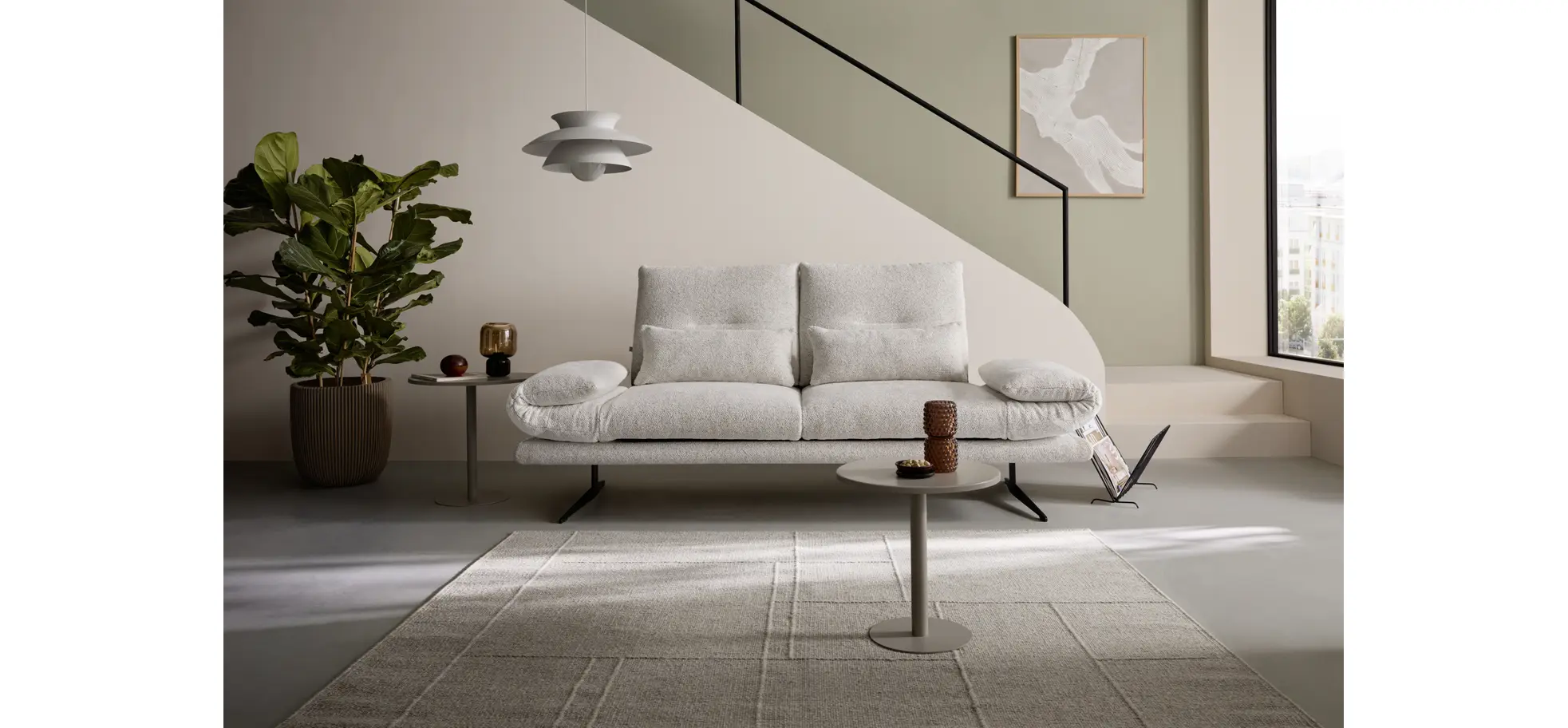 Sofa Lucero 2.0 - 2-Sitzer inkl. Rückenlehne verstellbar, Stoff, Offwhite