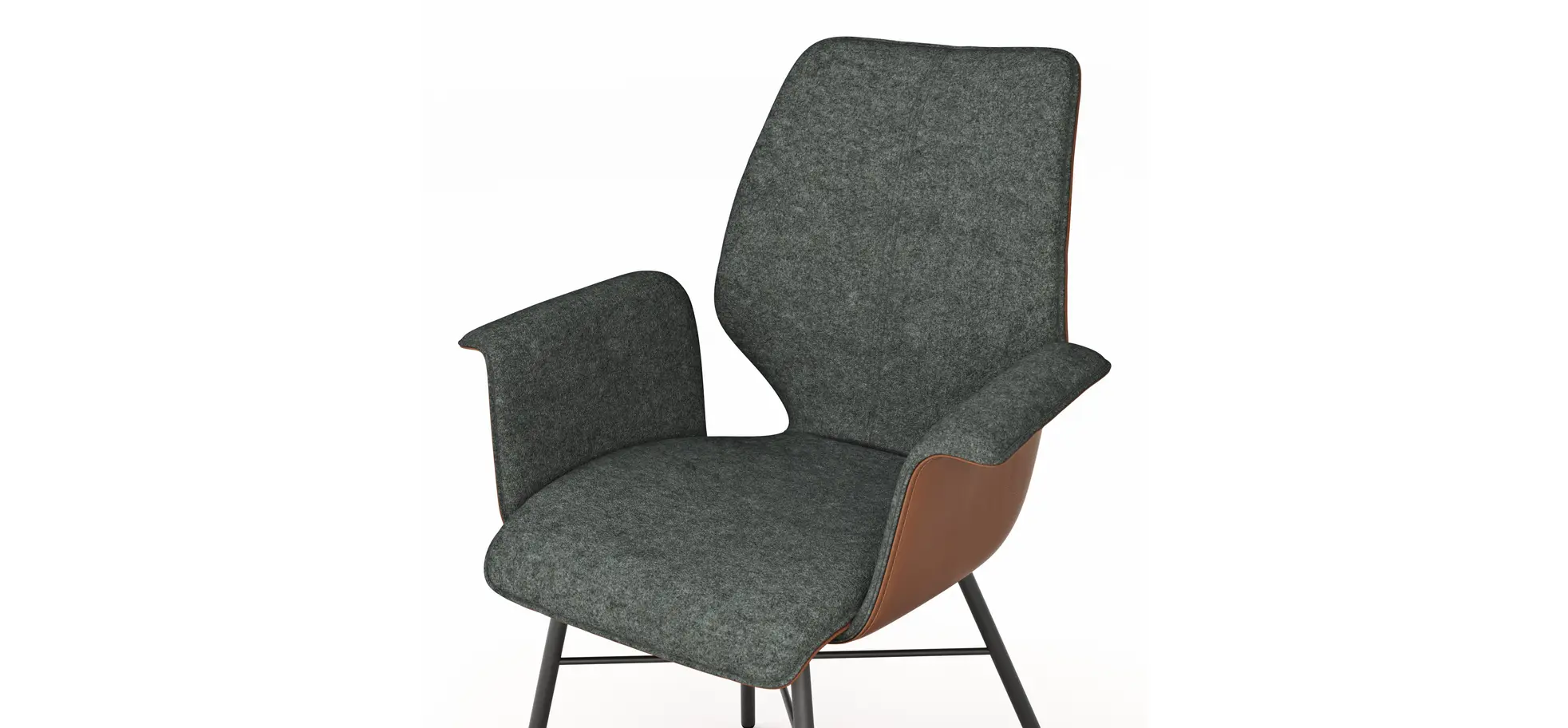 Armlehnstuhl Penthouse - Stoff, Steingrau, Leder, Cognac, 4 Fuß, Anthrazit