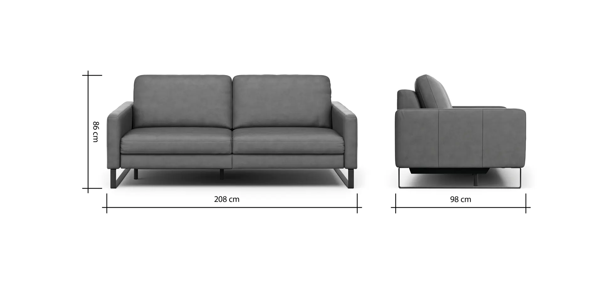 Sofa Enna - 3,5-Sitzer inklusive Relaxfunktion (motorisch) links, Leder, Grau