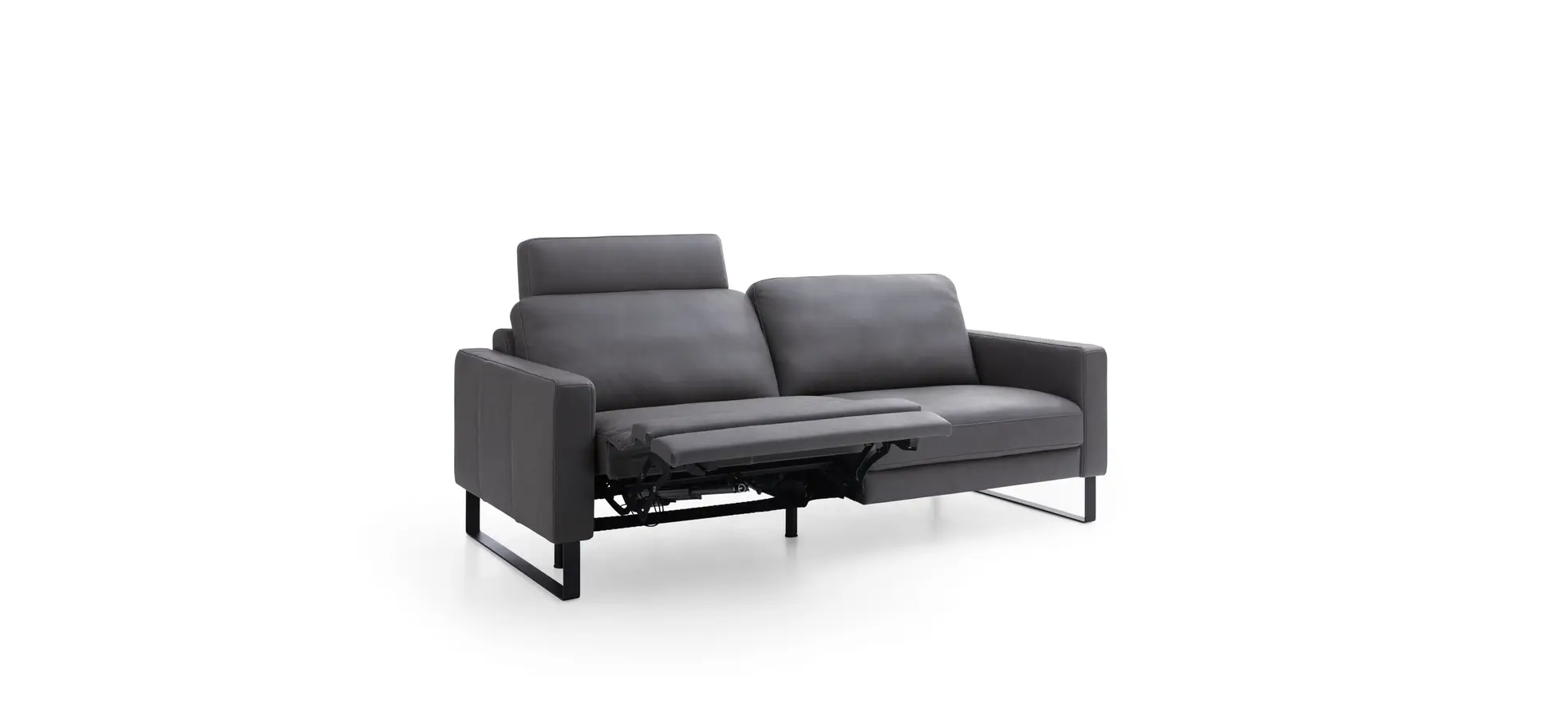 Sofa Enna - 3,5-Sitzer inklusive Relaxfunktion (motorisch) links, Leder, Grau