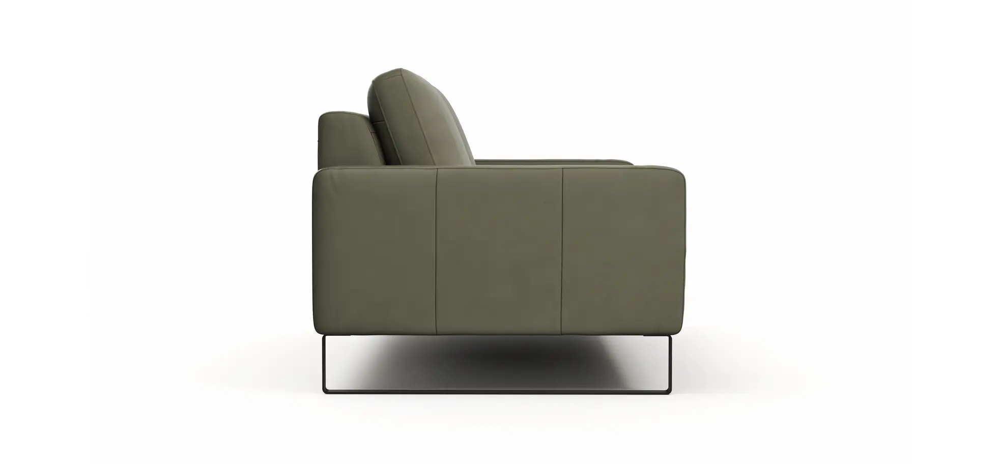 Sofa Enna - 3-Sitzer, Armlehne A, Leder, Olive, Kufe, Schwarz