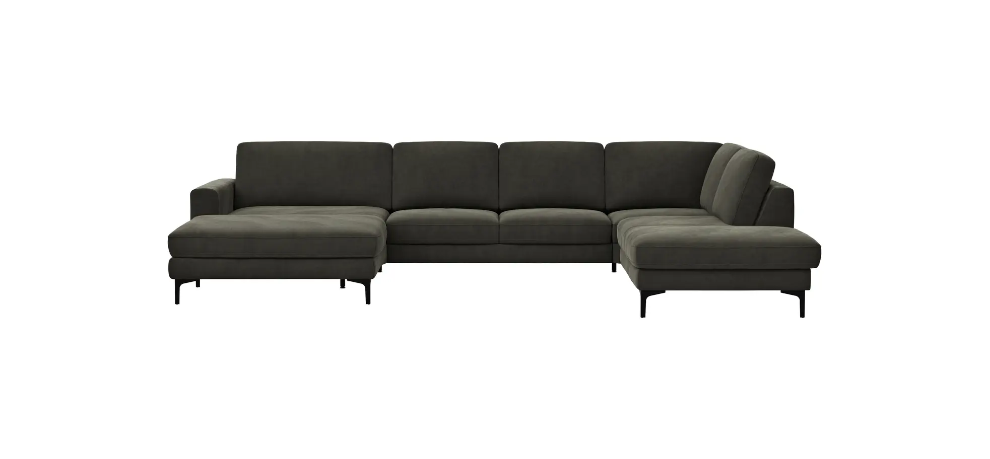 Wohnlandschaft Oviedo - Longchair links mit 2-Sitzer und Ecke rechts, Stoff, Braungrün 102365