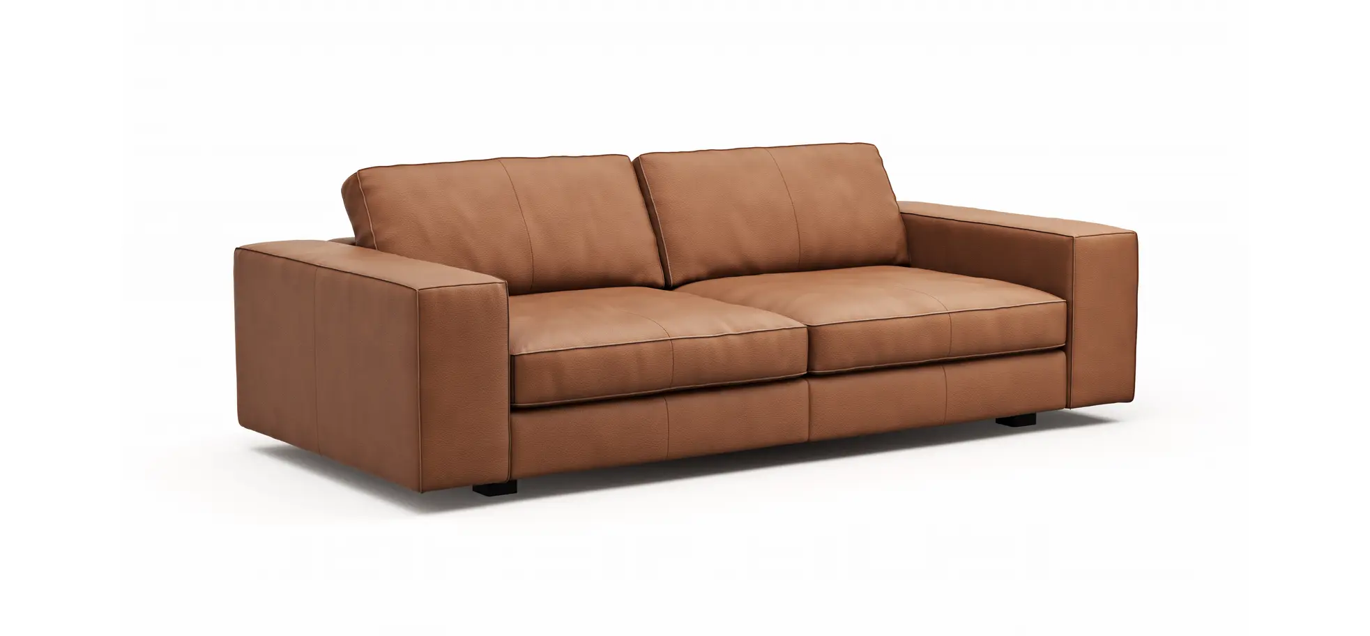 Sofa Aprino 1 - 3,5-Sitzer L, Dickleder, Cognac, Armlehne Block breit