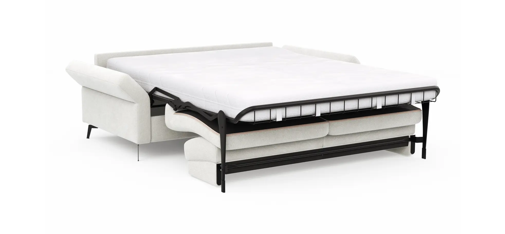 Schlafsofa Laredo - 2,5-Sitzer inkl. Schlaffunktion und Armlehne klappbar, Stoff, Offwhite