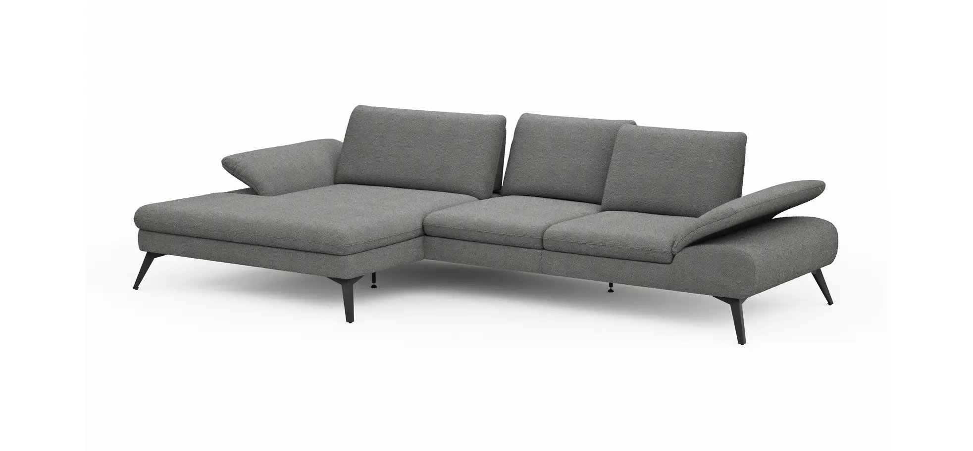 Ecksofa Collina - Longchair links, 2,5-Sitzer inkl. Sitztiefen- u. Armlehehnenverstellung, Stoff, Dunkelgrau