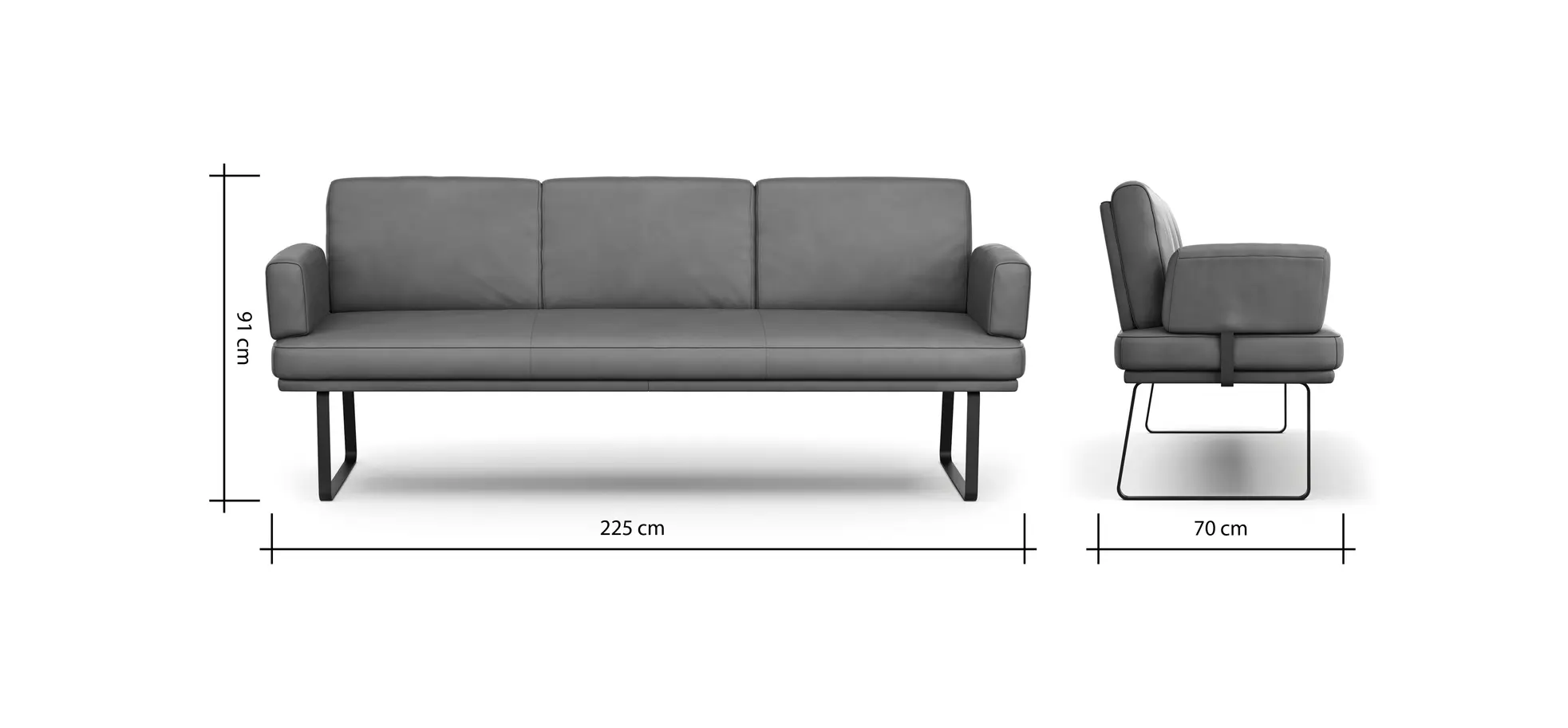 Bank Valloni - B ca. 221 cm, mit Arm- und Rückenlehne, Leder, Hellblau