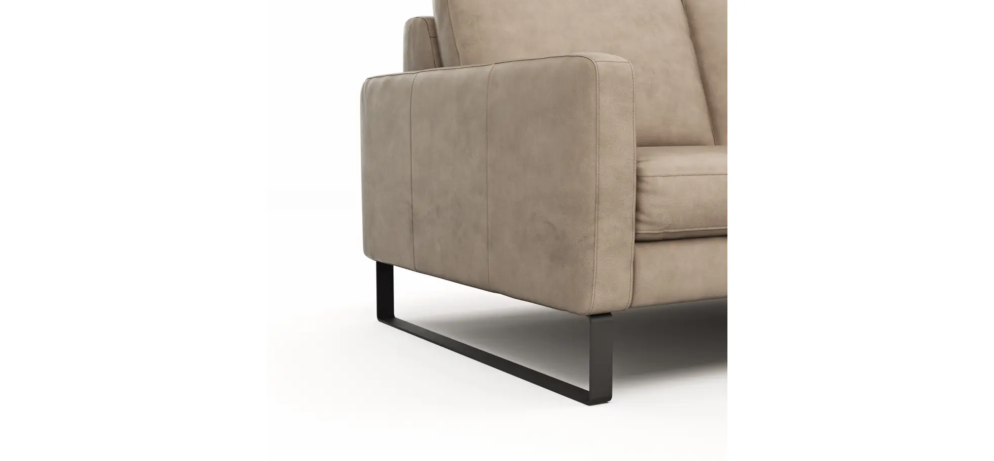 Sofa Enna - 2,5-Sitzer, Armlehne A, Leder, Taupe, Kufe, Schwarz