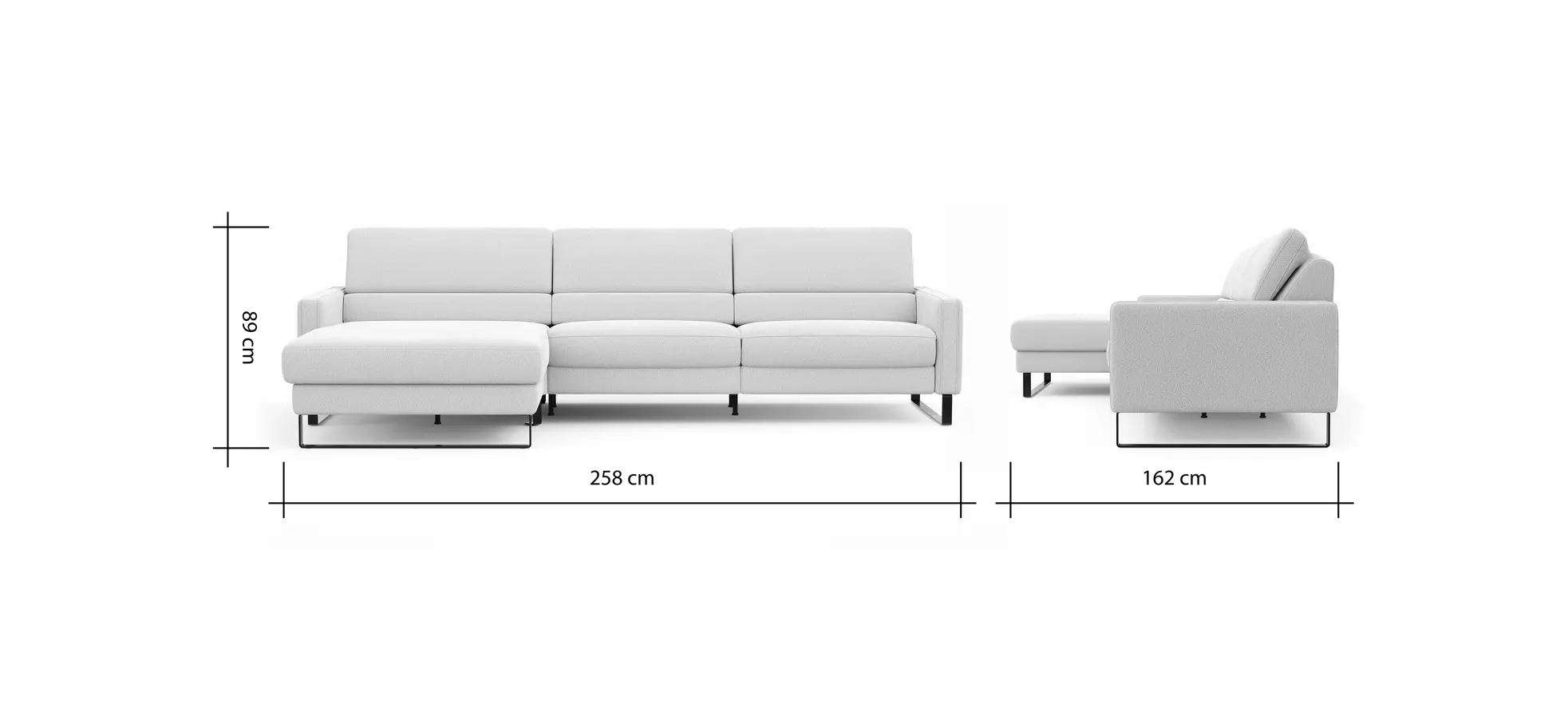Ecksofa Valera - Longchair mit 3-Sitzer rechts inkl. Rückenlehne verstellbar, Stoff, Natur