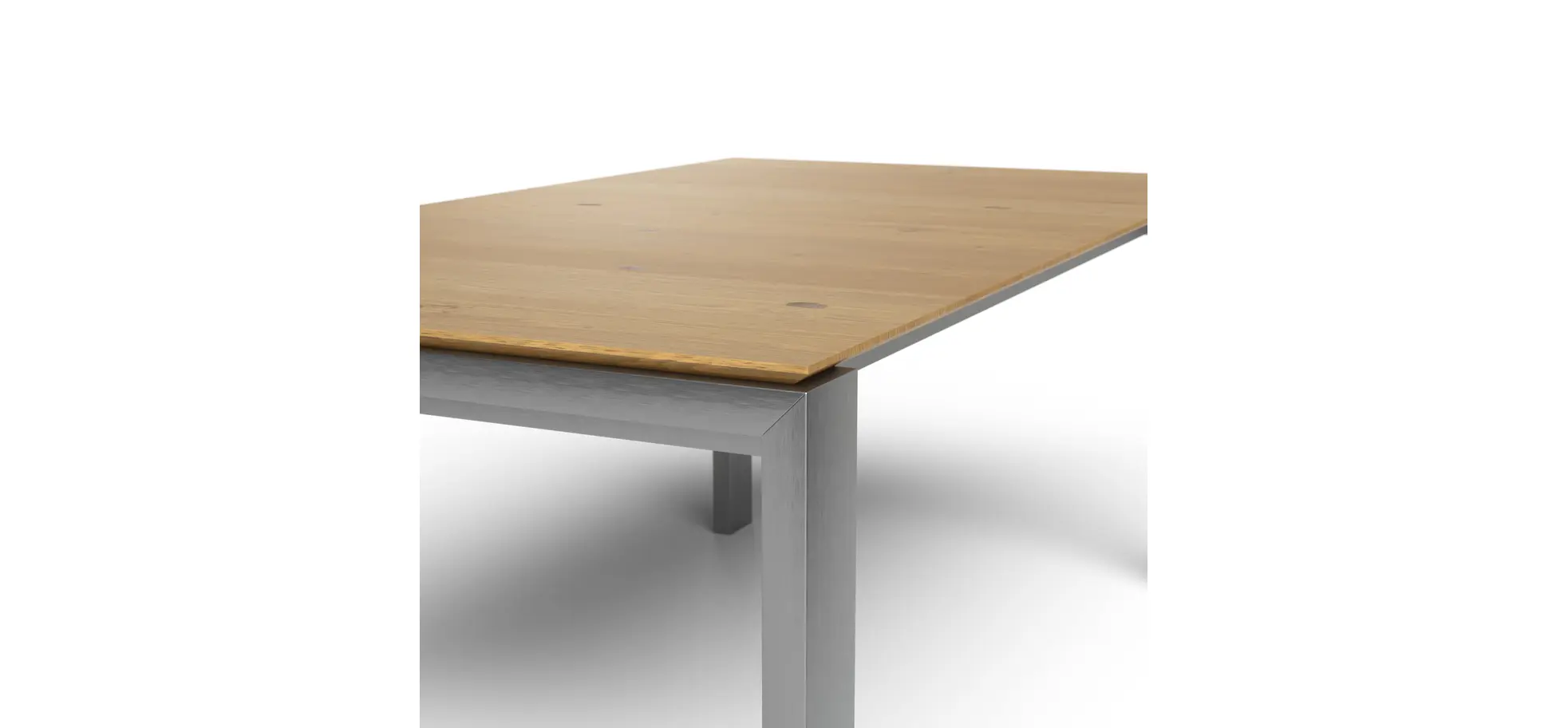 Esstisch 3400 - LB ca. 180x100 cm, ausziehbar, Asteiche massiv, 4-Fuss, Edelstahl