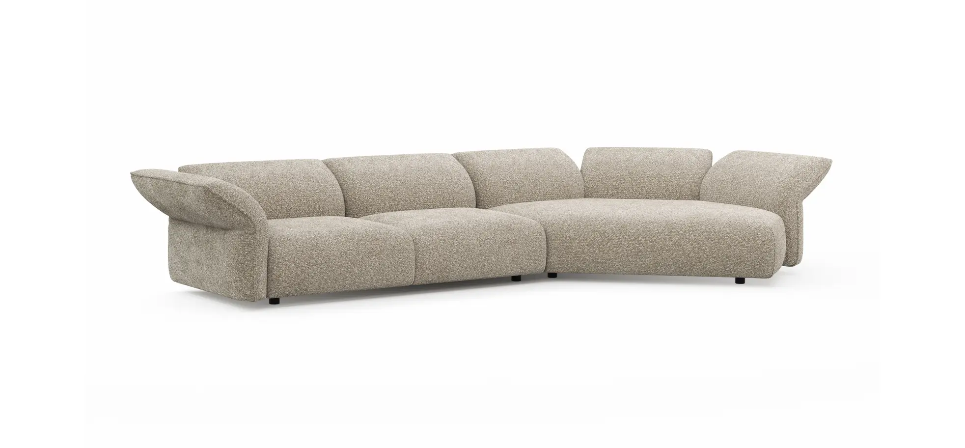 Trapezsofa Motone - 2-Sitzer mit Ecke rechts, Stoff, Beige