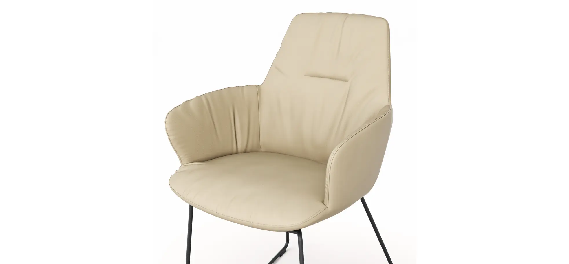 Armlehnstuhl Pegara - Leder, Beige, Kufe