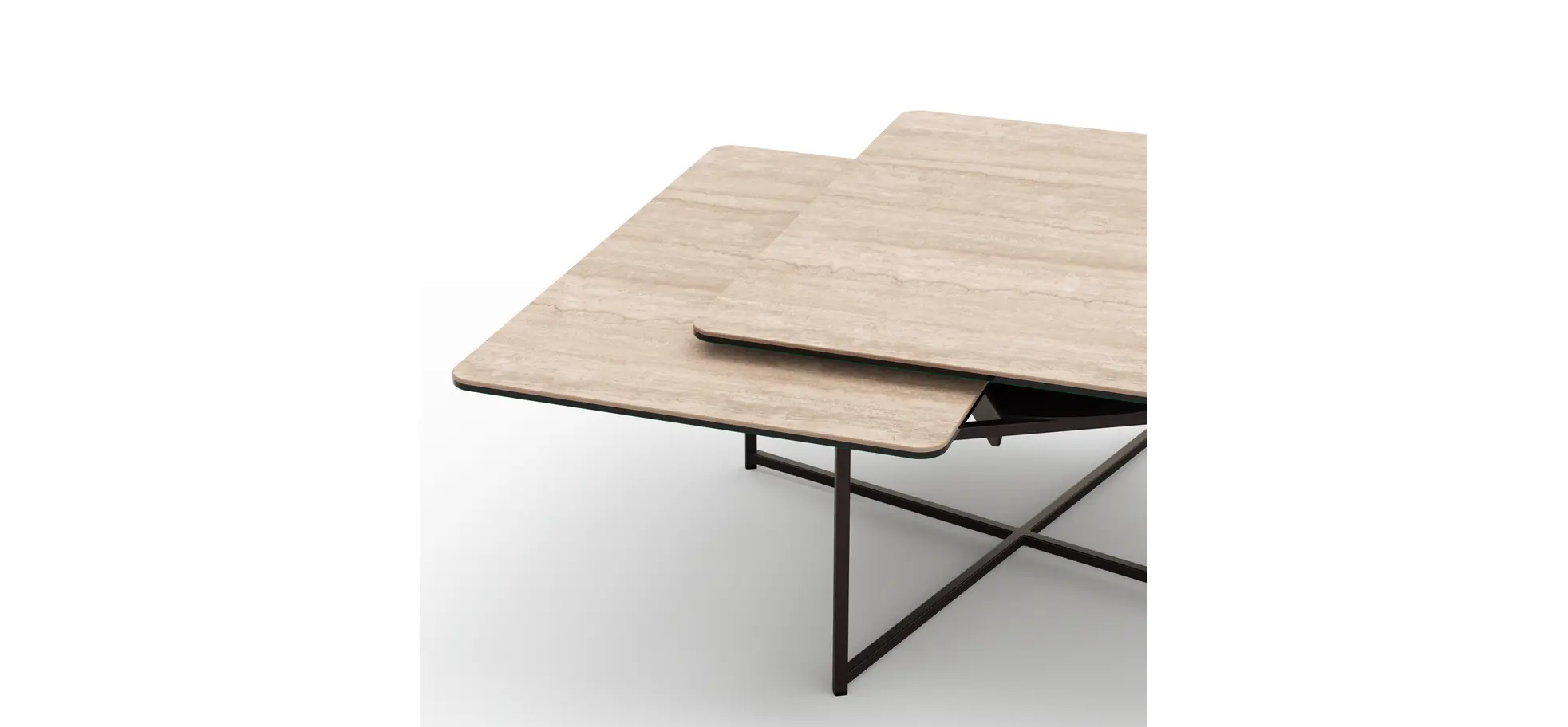 Couchtisch Cena - LB ca. 132x108 cm, Platten drehbar, Keramik, Travertin 