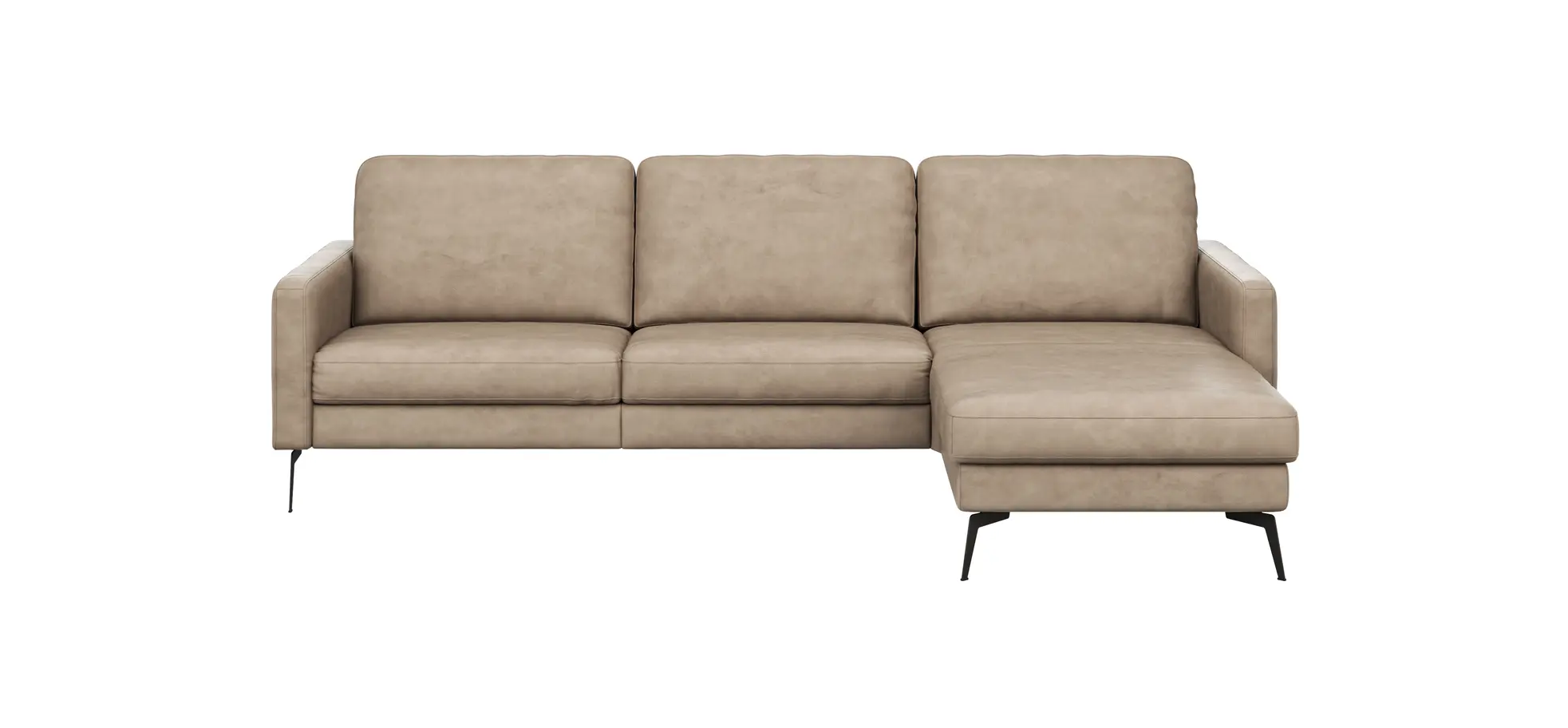 Ecksofa Enna - 3-Sitzer mit Longchair rechts, Armlehne A, Leder, Taupe 130928