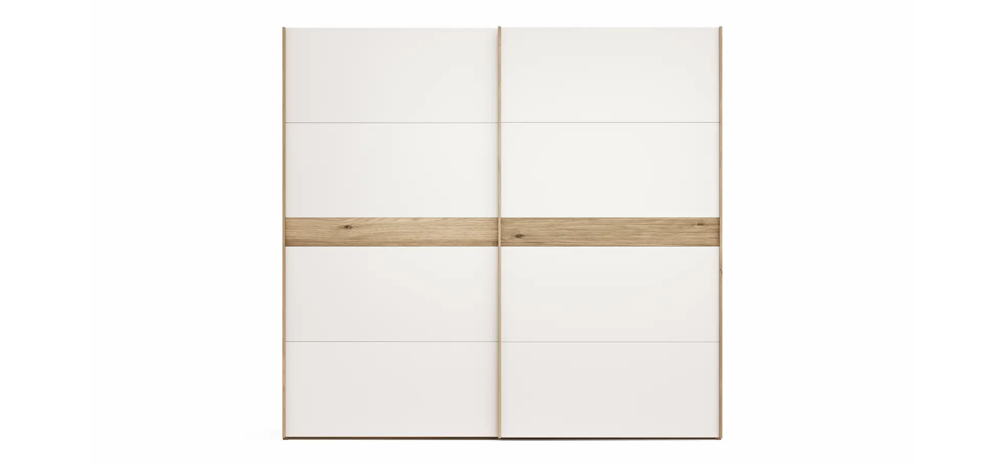 Schwebetürenschrank Viana - B ca. 241 cm, Lack, Weiß, Riffholz, Balkeneiche