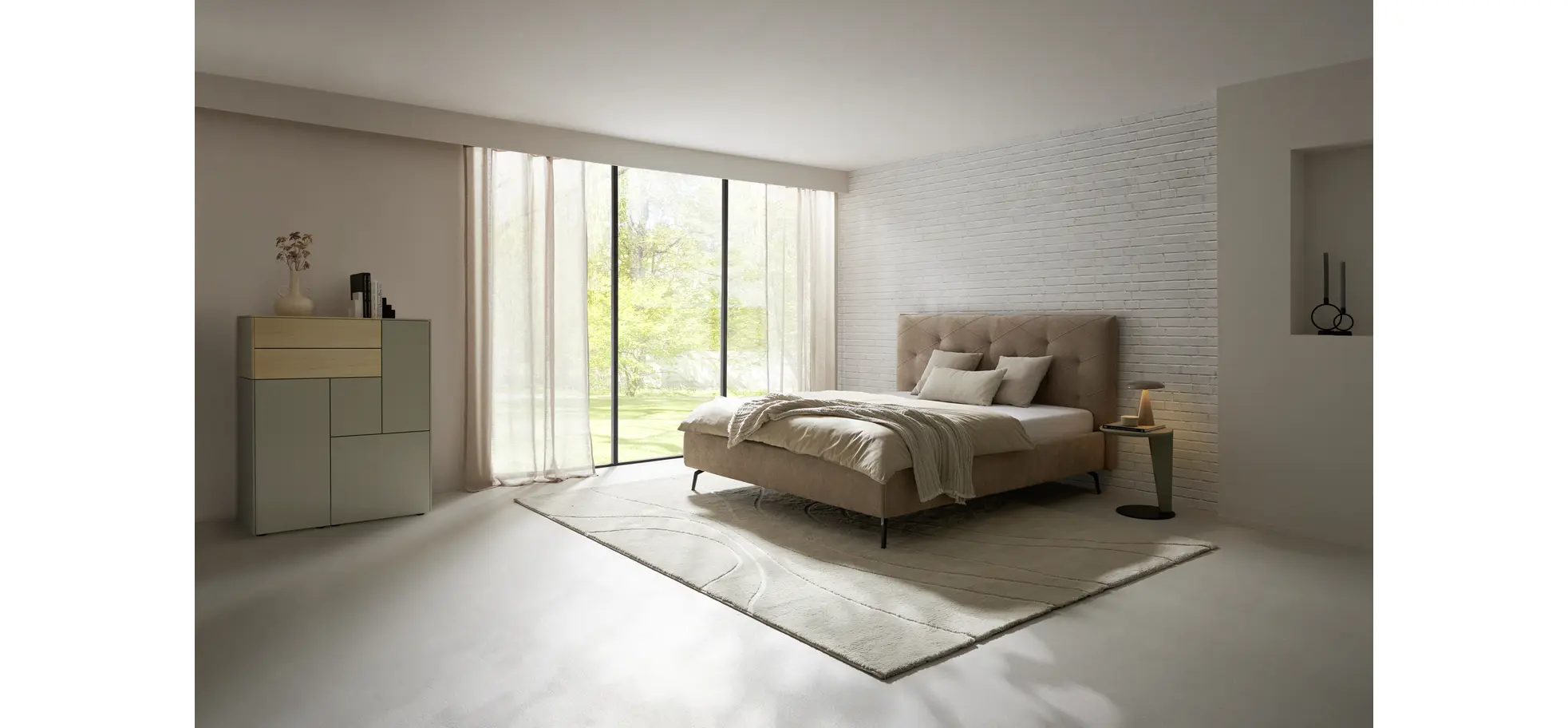 Polsterbett Delia - Liegefläche ca. 180x200 cm, Stoff, Beige