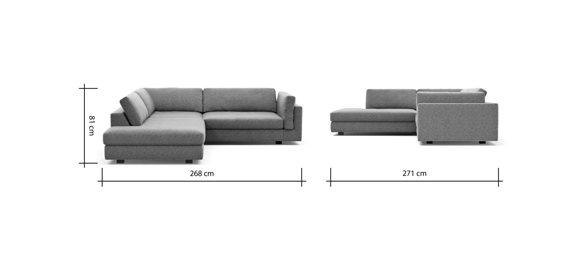 Ecksofa Aprino 3 - Ecke links mit 2,5-Sitzer, Stoff, Grau