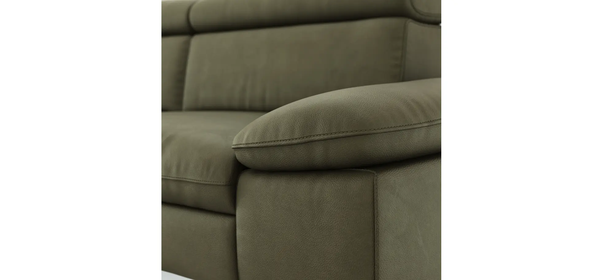 Ecksofa Felipa - Longchair links mit 2,5-Sitzer inkl. Armlehne verstellbar und Rückenlehne/Sitztiefe verstellbar (motorisch), Leder, Olive