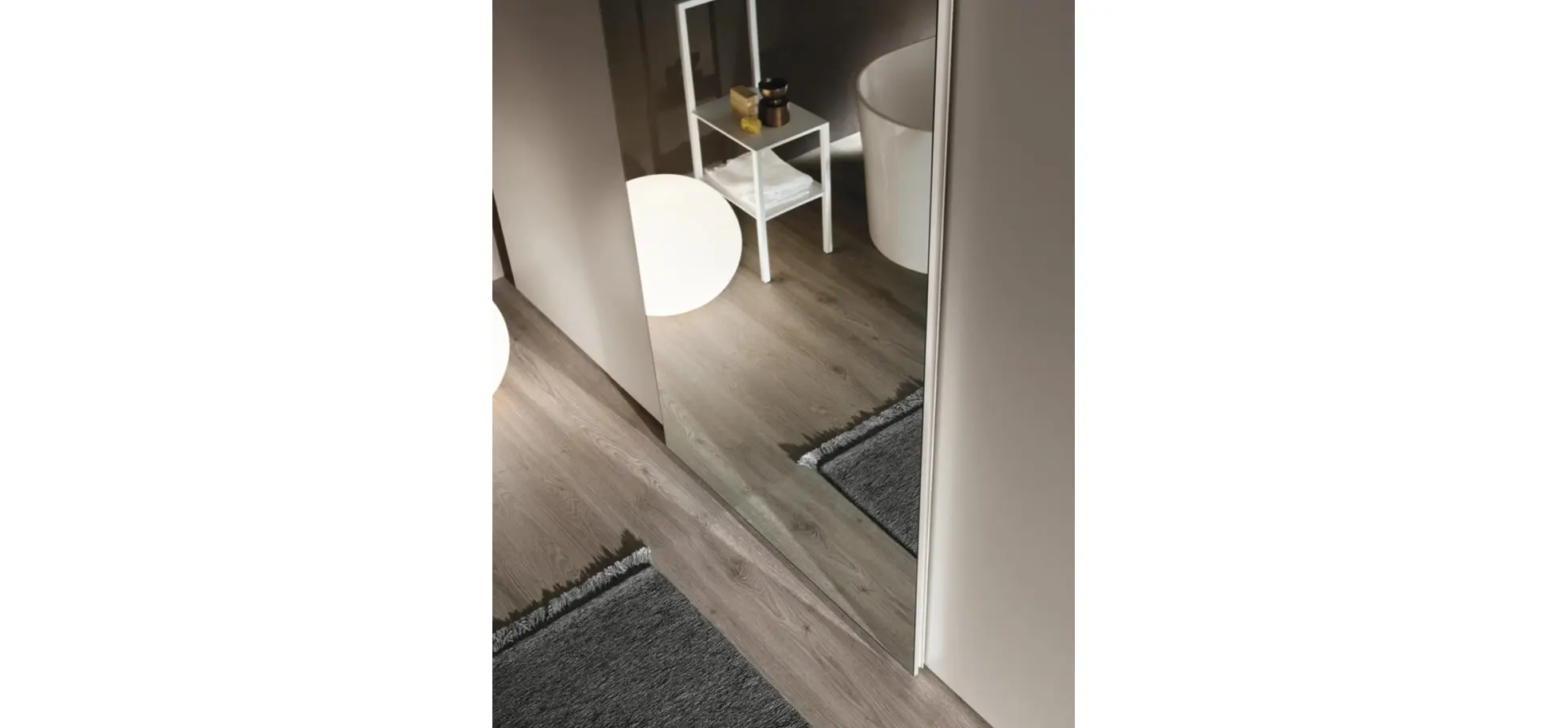 Schiebetuerenschrank Loretto - B ca. 304 cm, Lack, Hellgrau, Spiegel