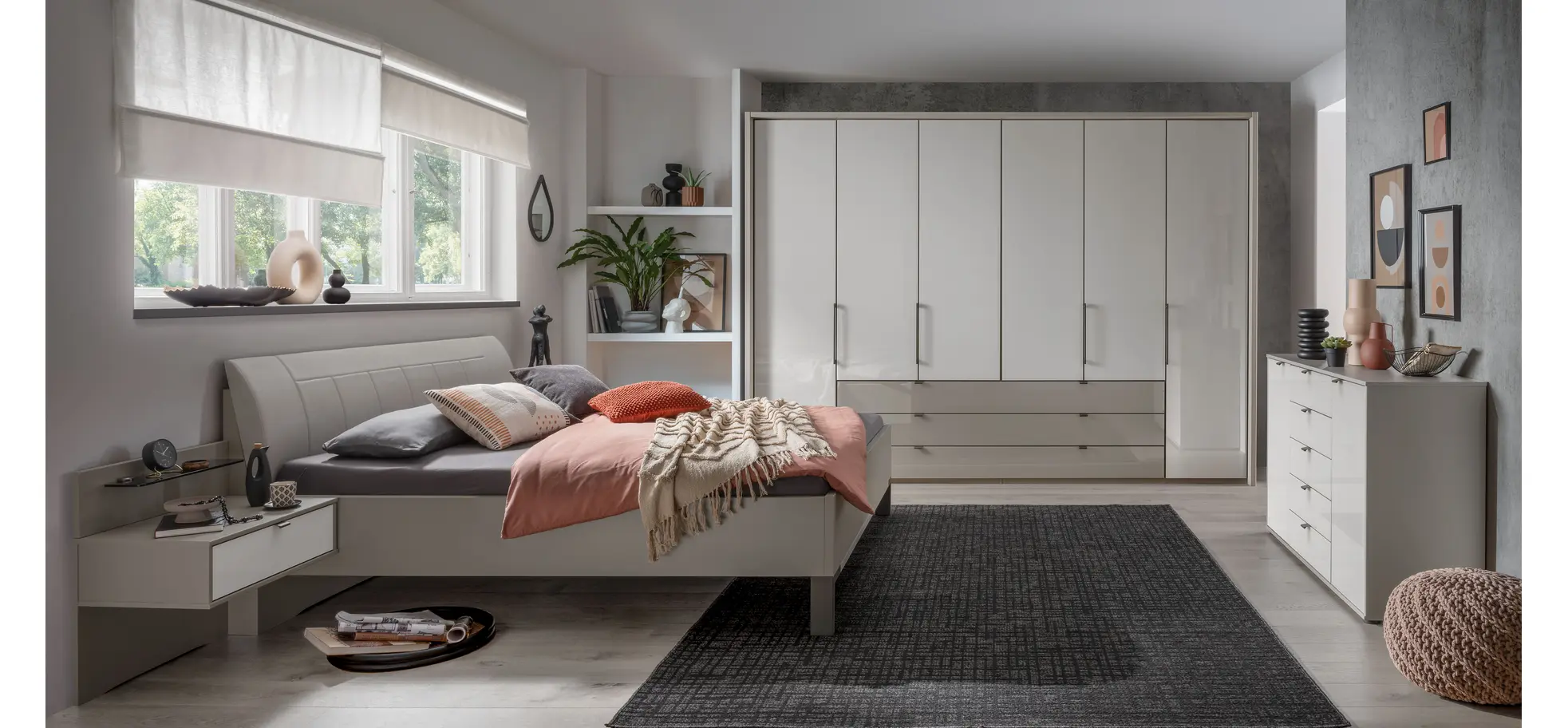 Bett Marbella - Liegefläche ca. 180x200cm, Melamin, Kunstleder, Grau