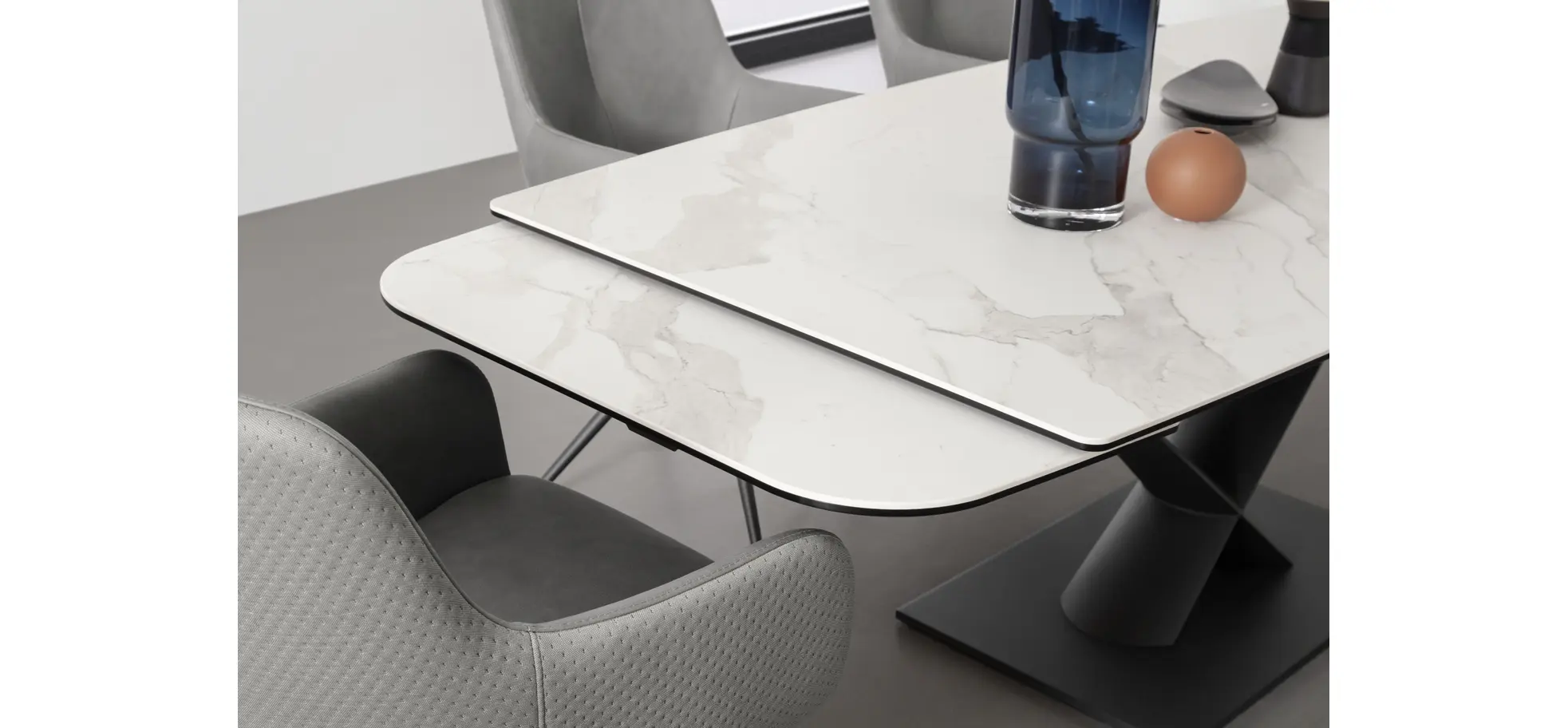 Esstisch Savona - LB ca. 200x100 cm, ausziehbar, Keramik, Weiß, Bootsform