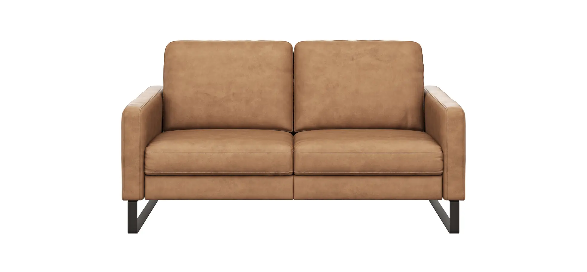 Sofa Enna - 2,5-Sitzer, Armlehne A, Leder, Cognac, Kufe, Schwarz 111503