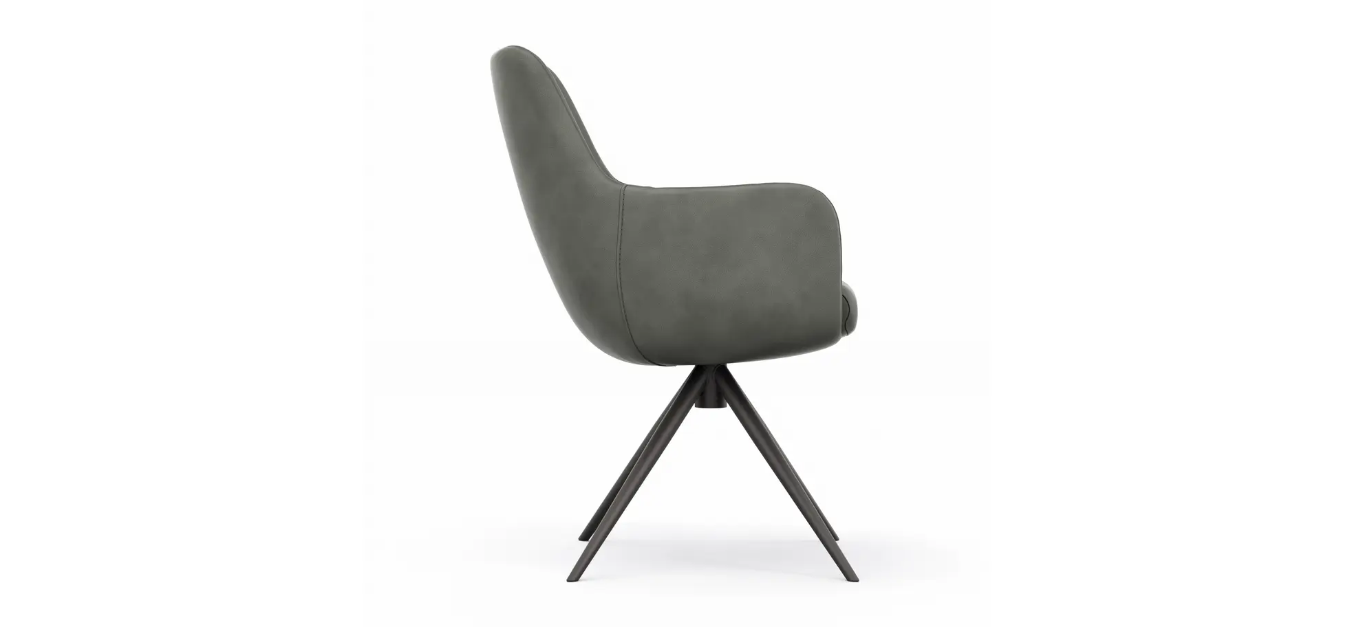 Armlehnstuhl Mis - Leder, Dunkelgrau, Gestell, Anthrazit