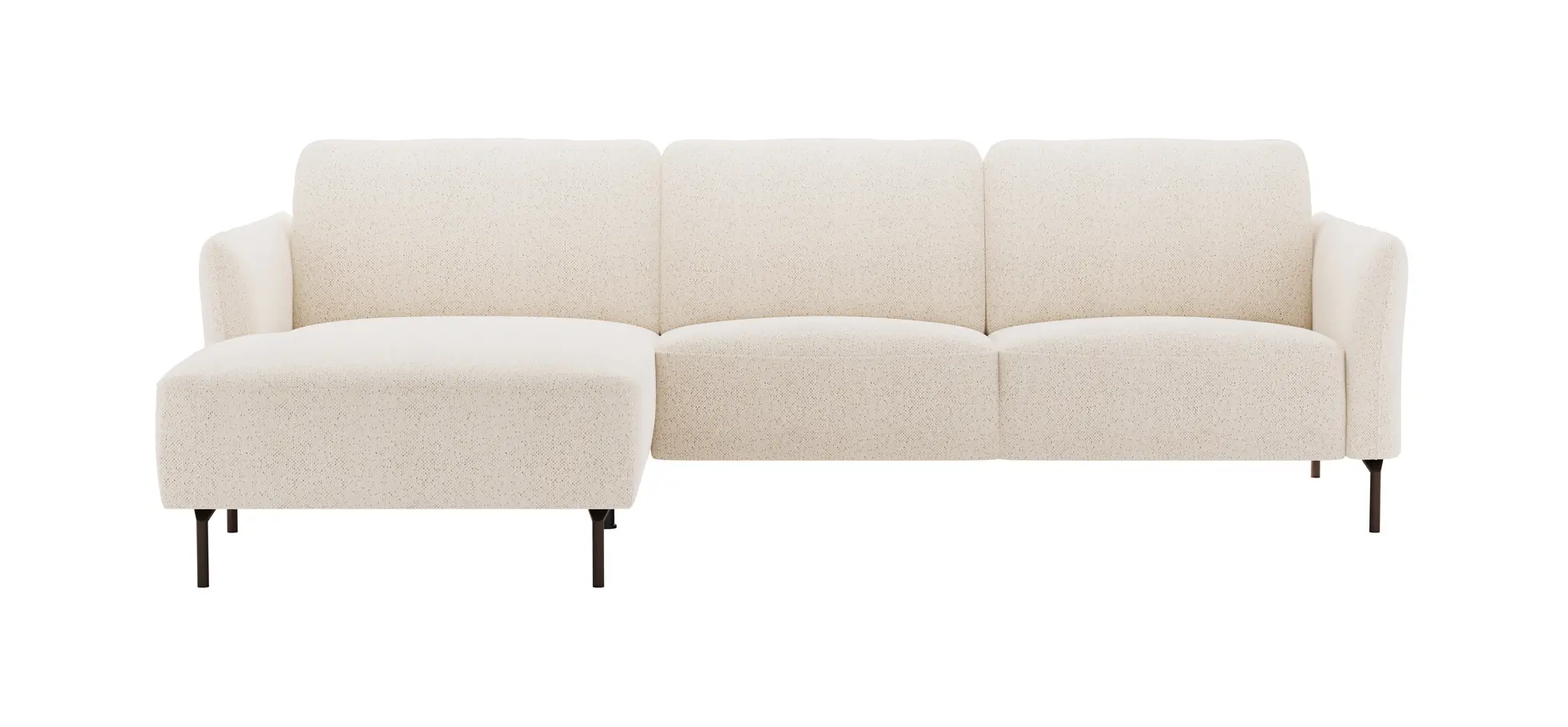 Ecksofa Leona - Longchair mit 3-Sitzer rechts, Stoff, Creme 1291427200