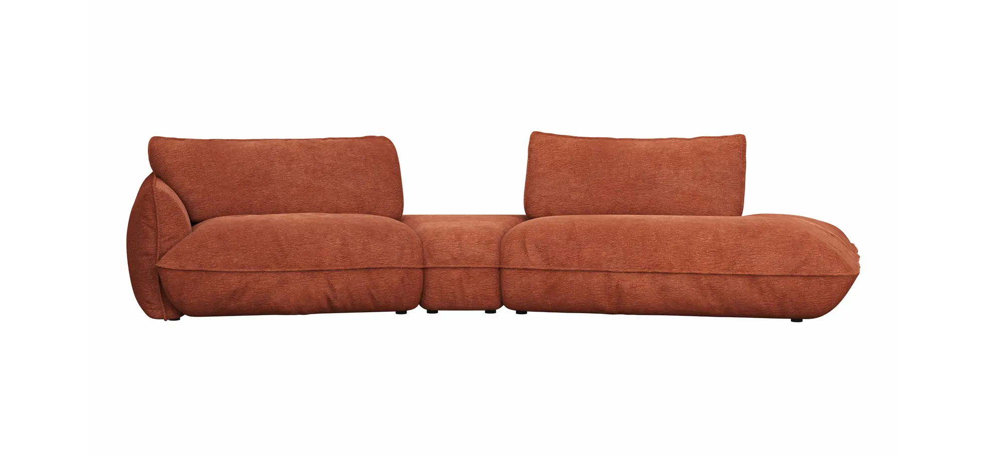 Trapezsofa Fluffy - 2-Sitzer mit Trapezelement und Abschlussteil inkl. Rückenlehne verstellbar, Stoff, Kupfer 9159052