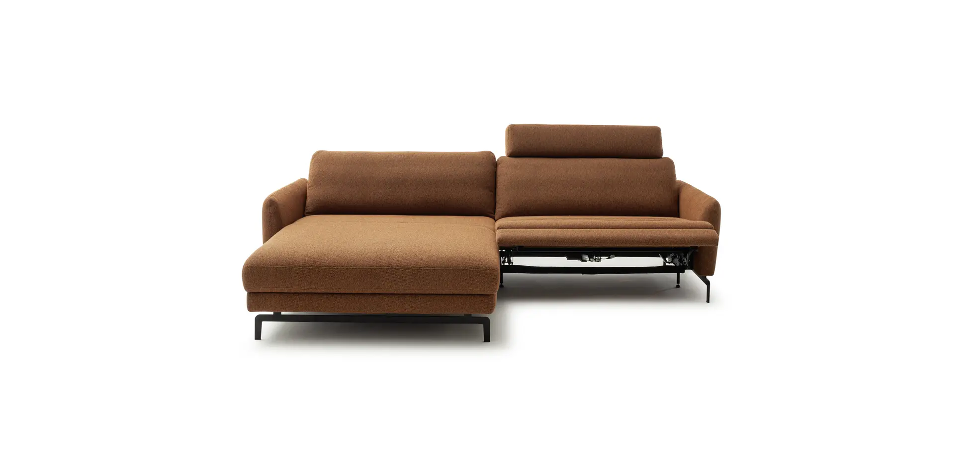 Ecksofa Enna - Longchair Links mit 1,75-Sitzer, inkl. motorischer Relaxfunktion, Stoff, Terracotta