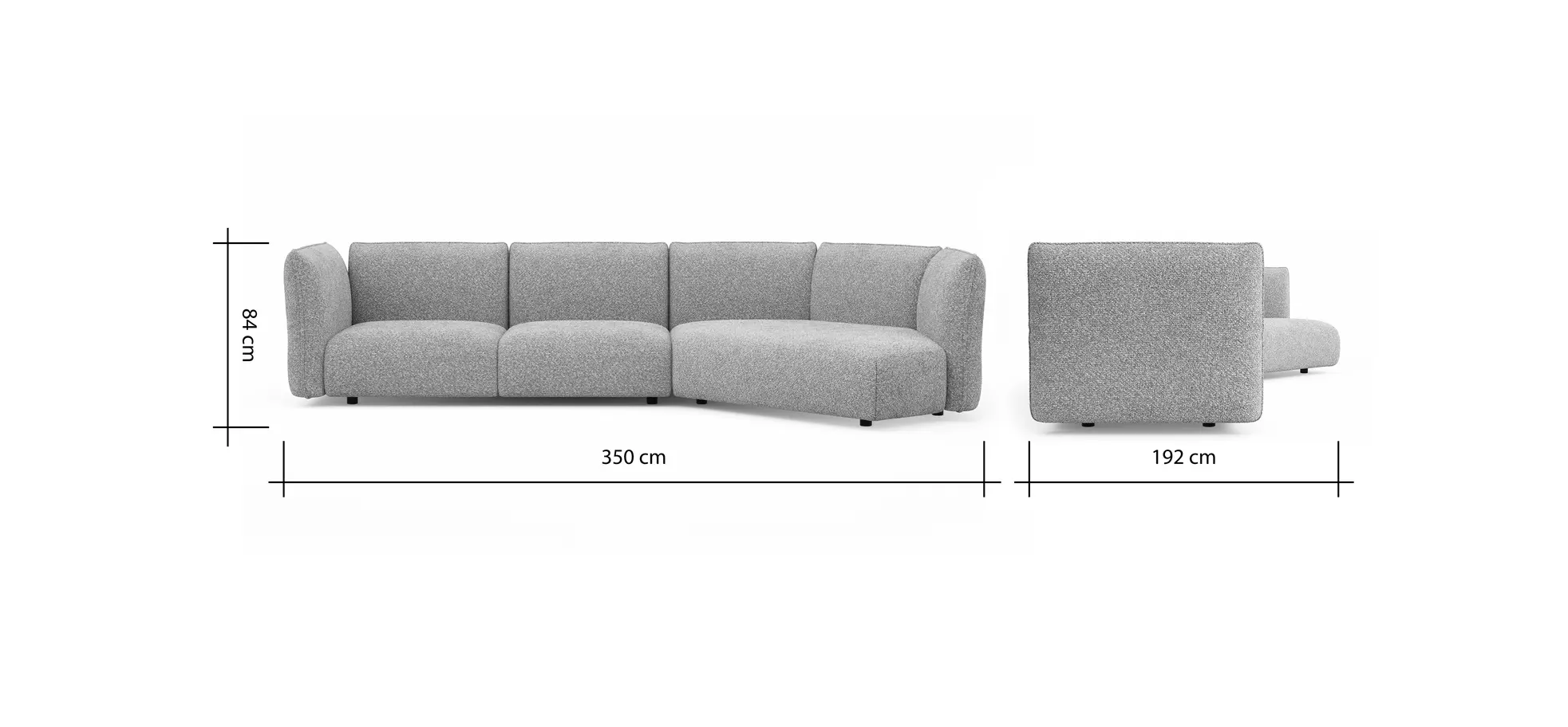 Trapezsofa Motone - 2-Sitzer mit Ecke rechts, Stoff, Beige