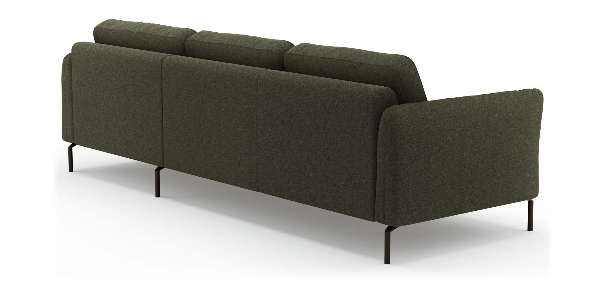 Ecksofa Leona - 3-Sitzer mit Longchair rechts inkl. Sitzvorzug motorisch, Stoff, Braungrün