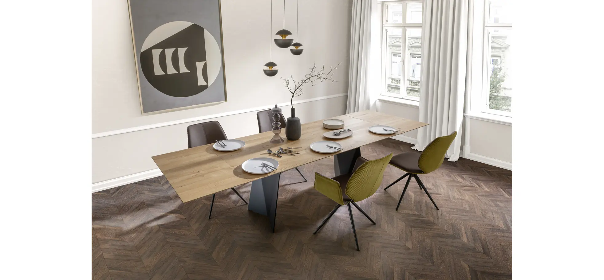 Esstisch 3100 - LB ca. 200x100 cm, beiseitig ausziehbar, Asteiche massiv, Geölt