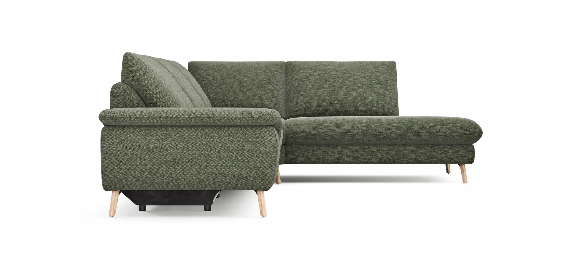 Ecksofa Gotera - 1,5-Sitzer med. + 1,5-Sitzer med. links mit Ecke und Abschlussteil rechts inkl. Rückenlehne verstellbar, Stoff, Olivgrün