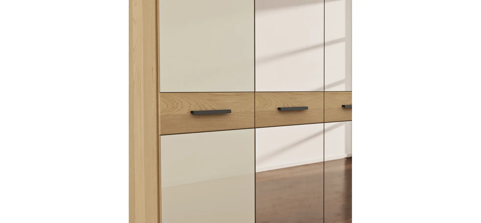 Drehtürenschrank Lenoso - B. ca. 200 cm, Glas Champagner, Spiegel