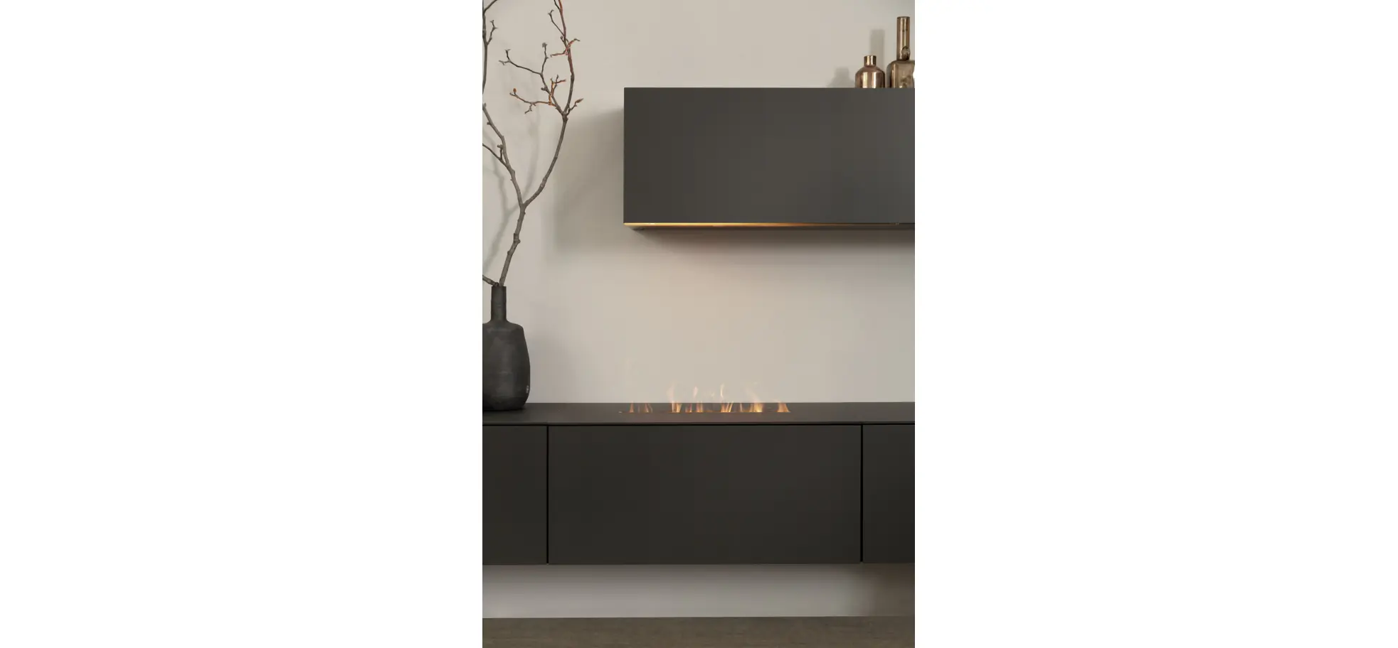 Wohnwand 3900 - inklusive Kamin und TV-Halterung, Lack, Schiefergrau