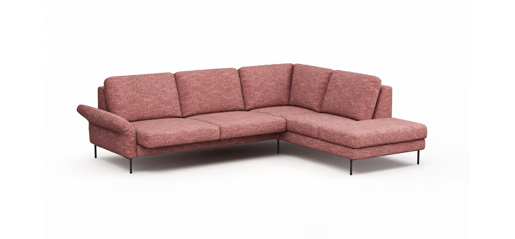 Ecksofa Enna - 3-Sitzer mit Ecke rechts inklusive Sitzvorzug (motorisch), Stoff, Koralle