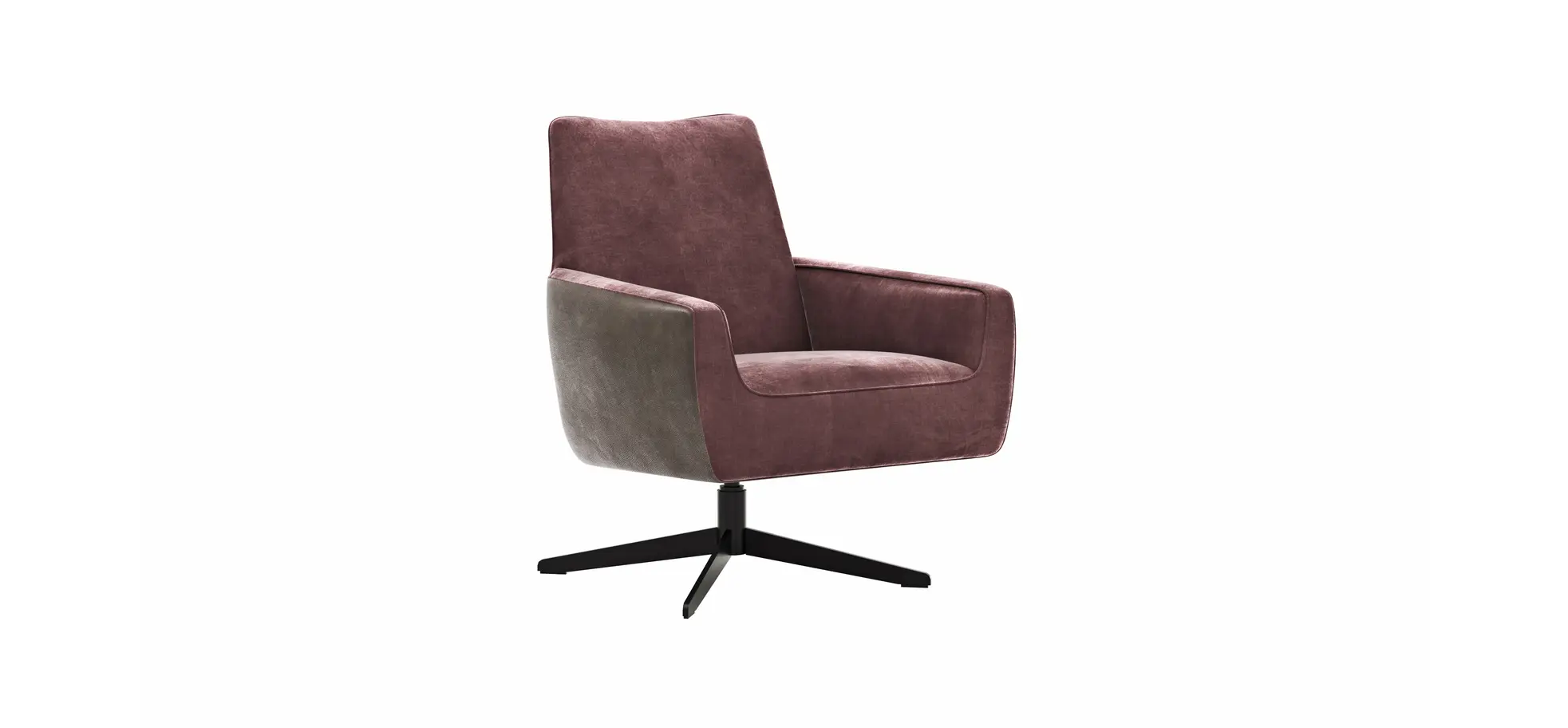 Drehsessel Matina - Größe M, Leder&Stoff, Nougat, Weinrot 118991