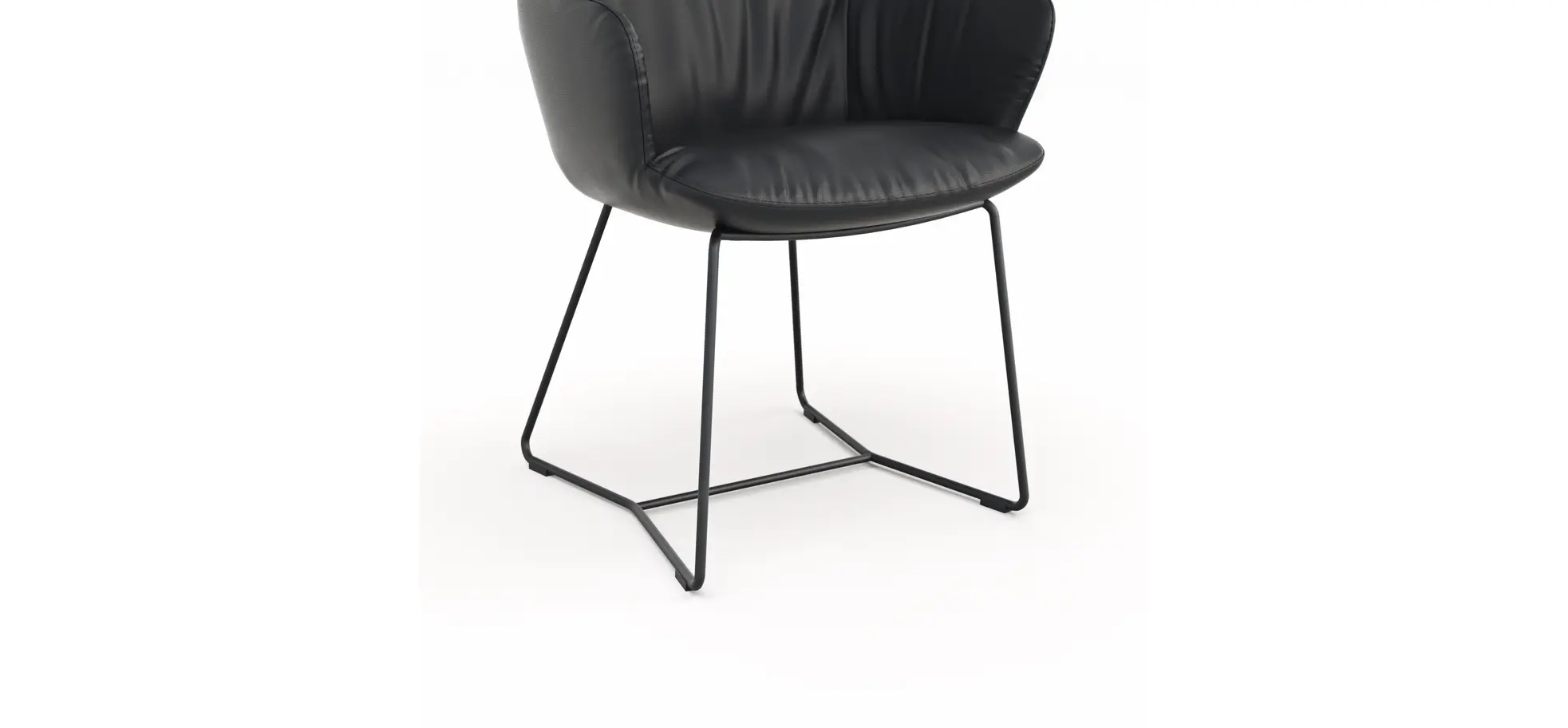 Armlehnstuhl Pegara - Leder, Schwarz, Kufe