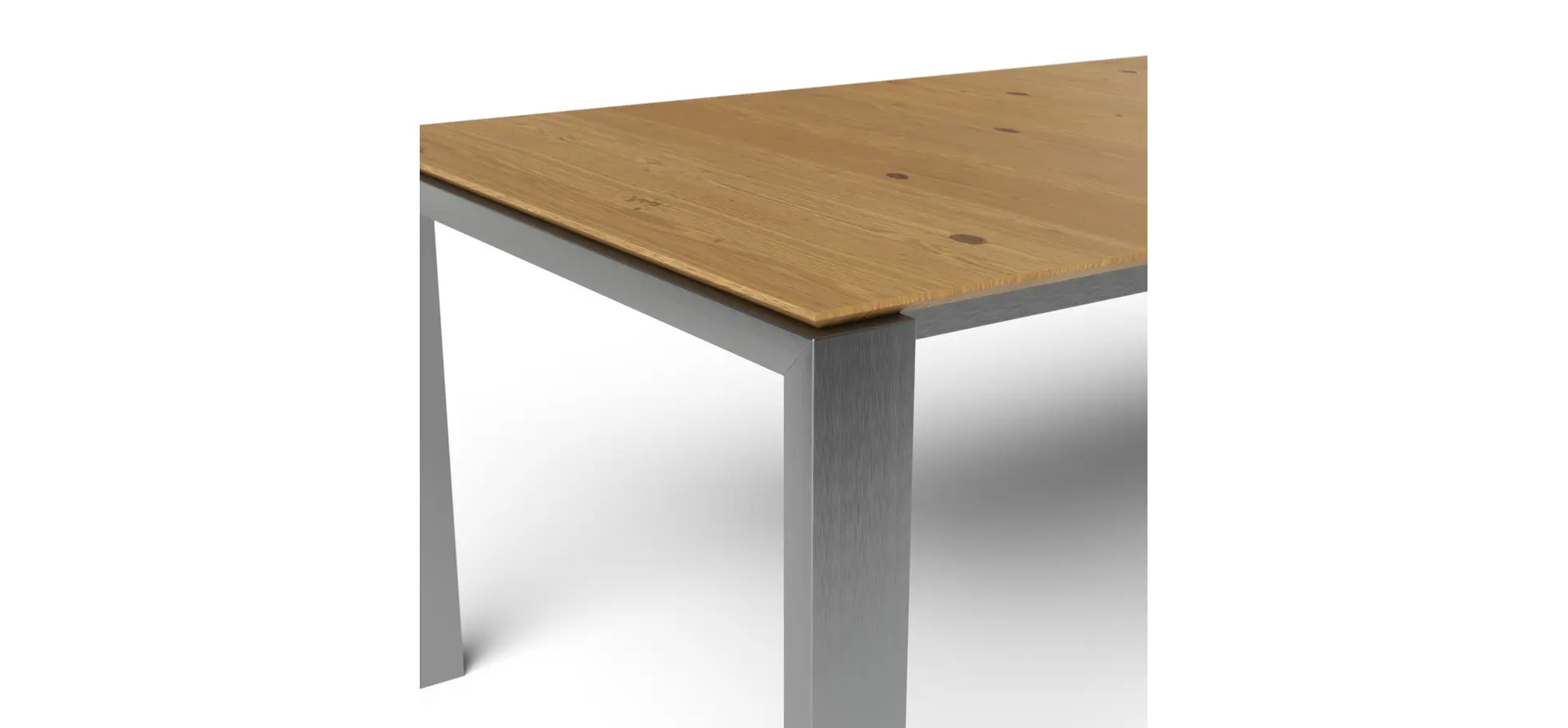 Esstisch 3400 - LB ca. 180x100 cm, ausziehbar, Asteiche massiv, 4-Fuss, Edelstahl